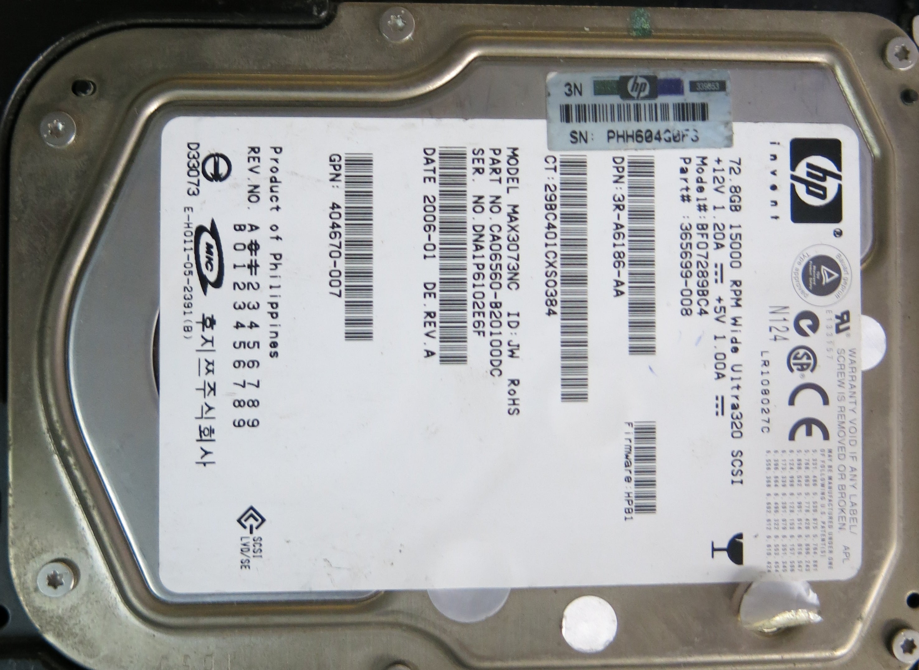 MAX3073NC,Serial:DNA1P61O2E6F,72.8GB 3.5