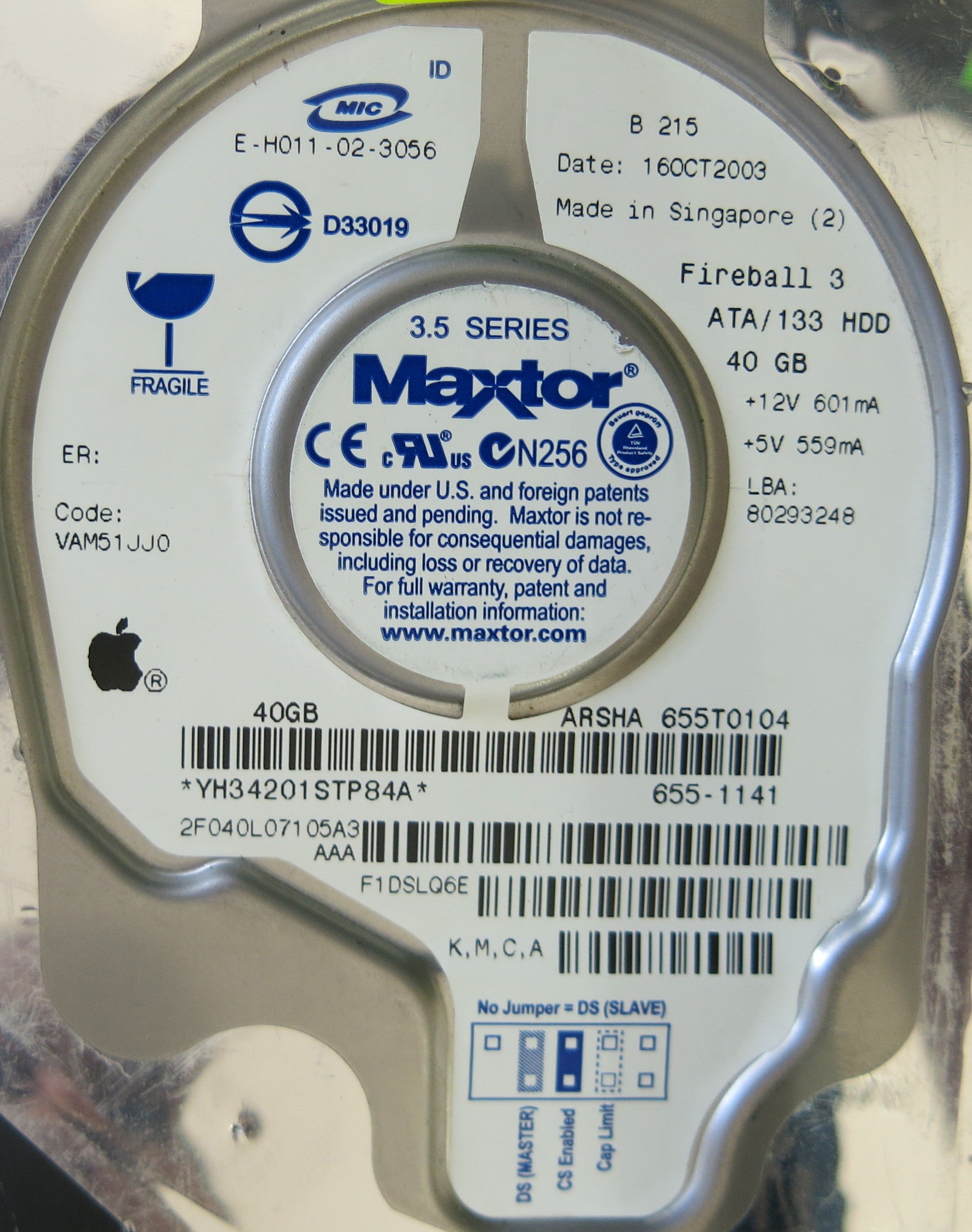 MAXTOR 2F040L07 CODE: VAM51JJ0  301525101 PCB