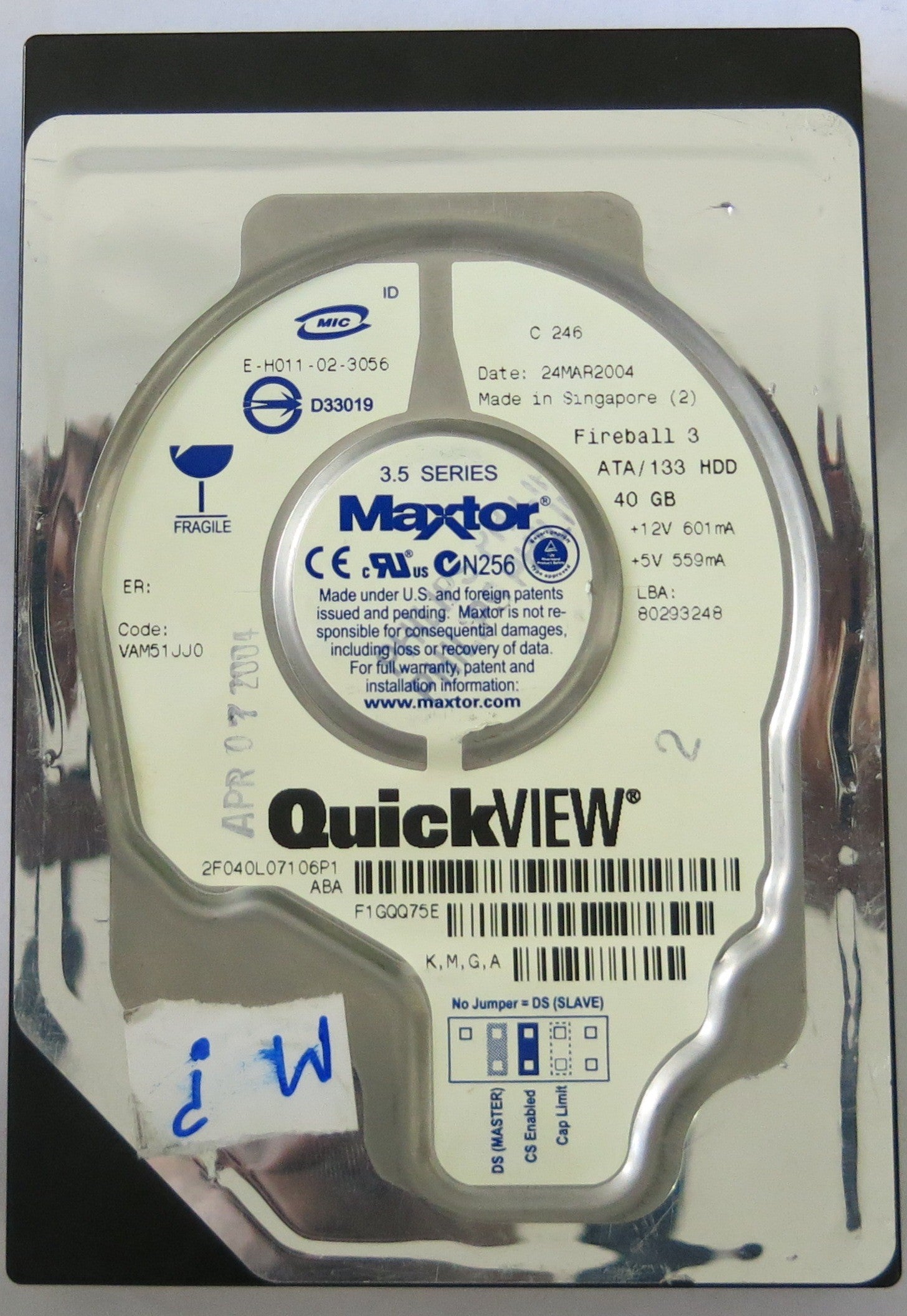 MAXTOR 2F040L07 CODE: VAM51JJ0   301525101 PCB