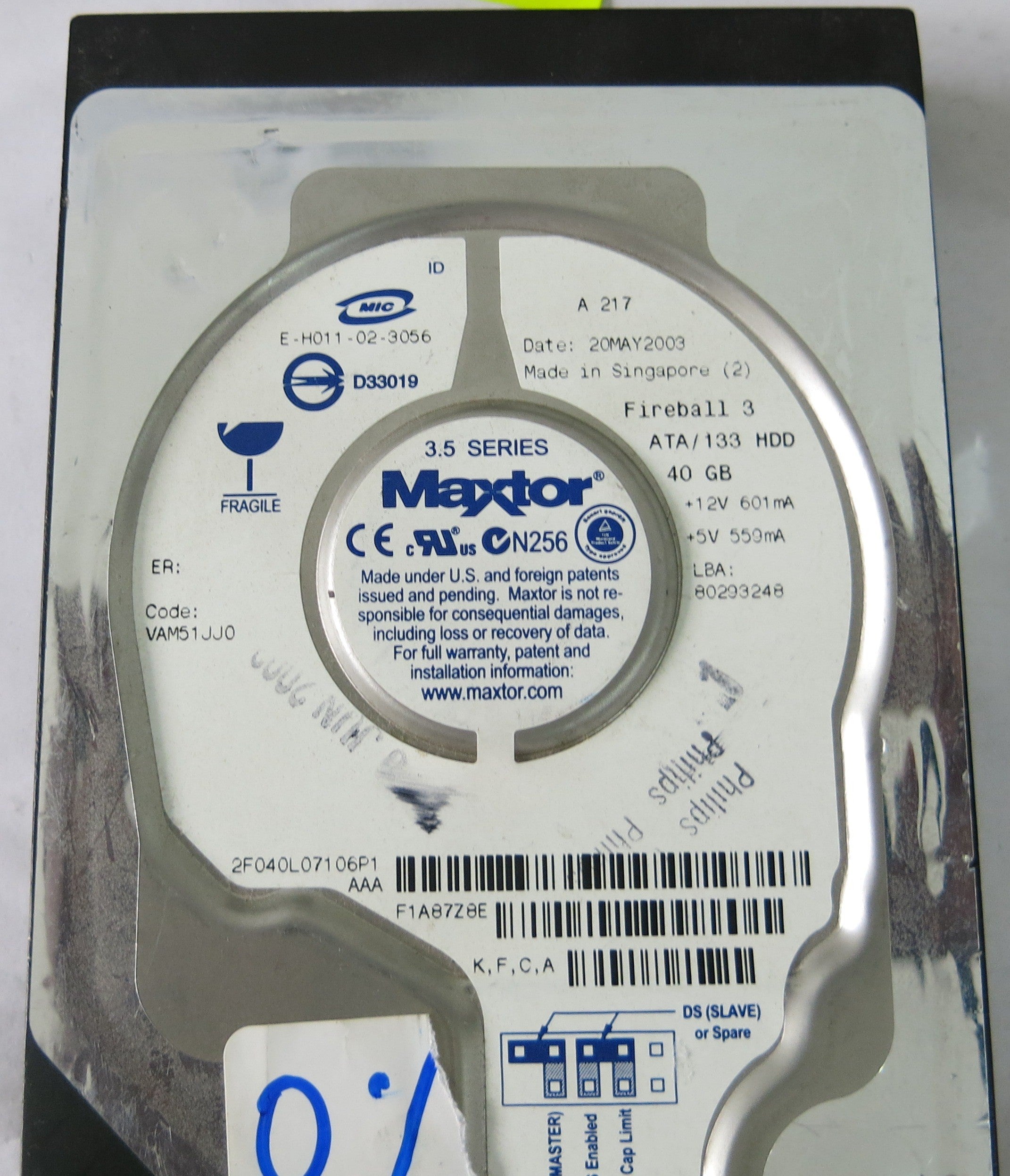 MAXTOR 2F040L07 CODE: VAM51JJ0  301525101 PCB