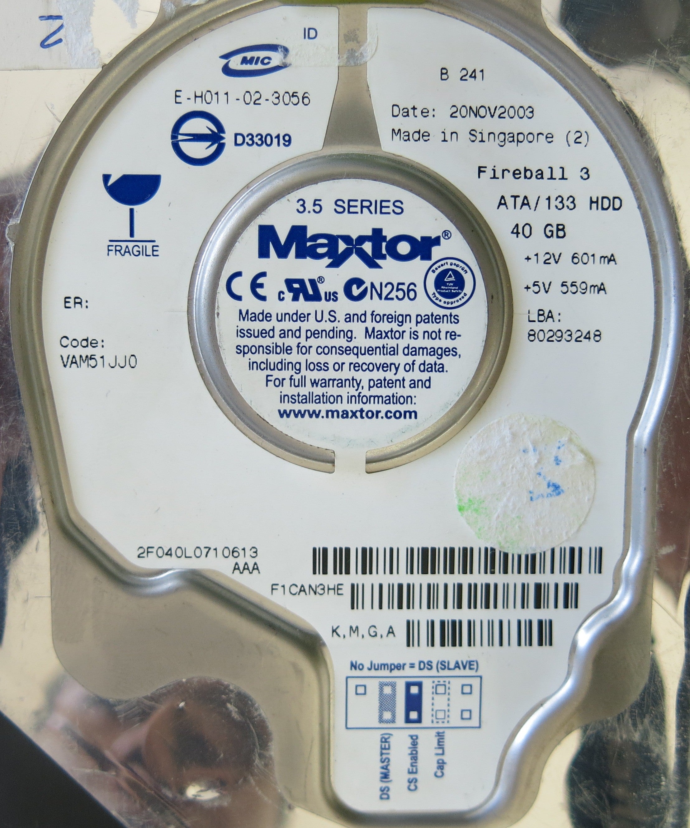 MAXTOR 2F040L07 CODE: VAM51JJ0  301525101 PCB
