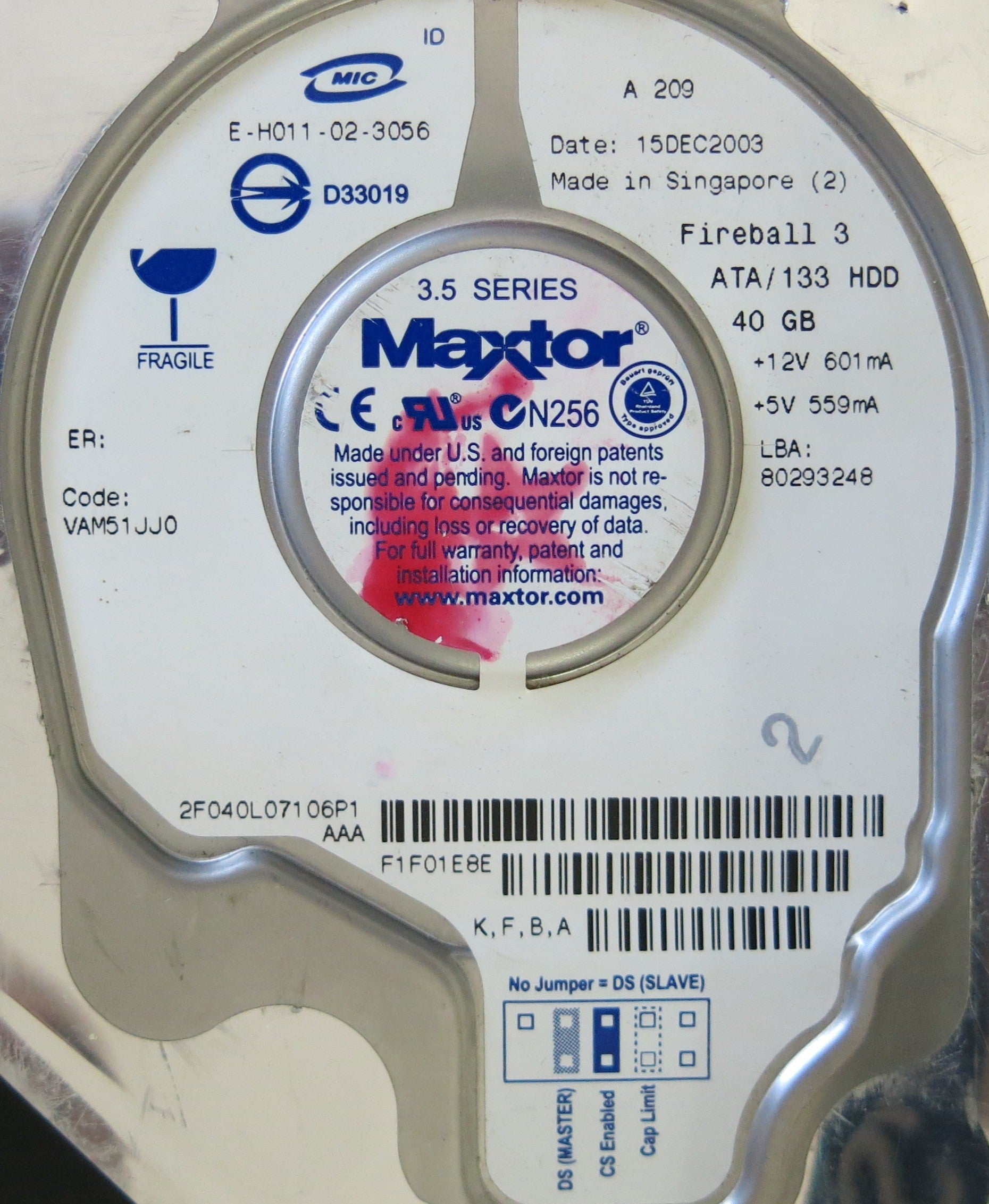 MAXTOR 2F040L07106P1 PCB 301525101 CODE VAM51JJ0