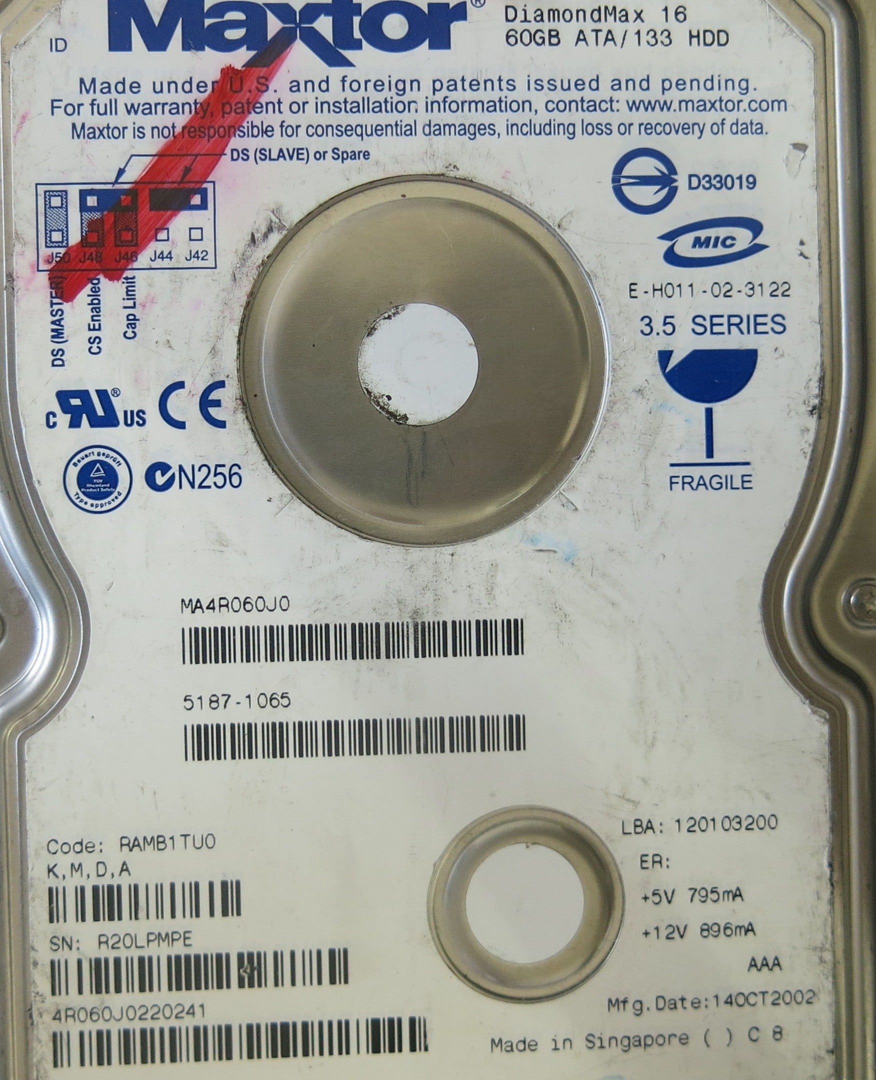 MAXTOR 4R060J0 301542100 PCB CODE RAMB1TU0 K,M,D,A  SN R20LPMPE