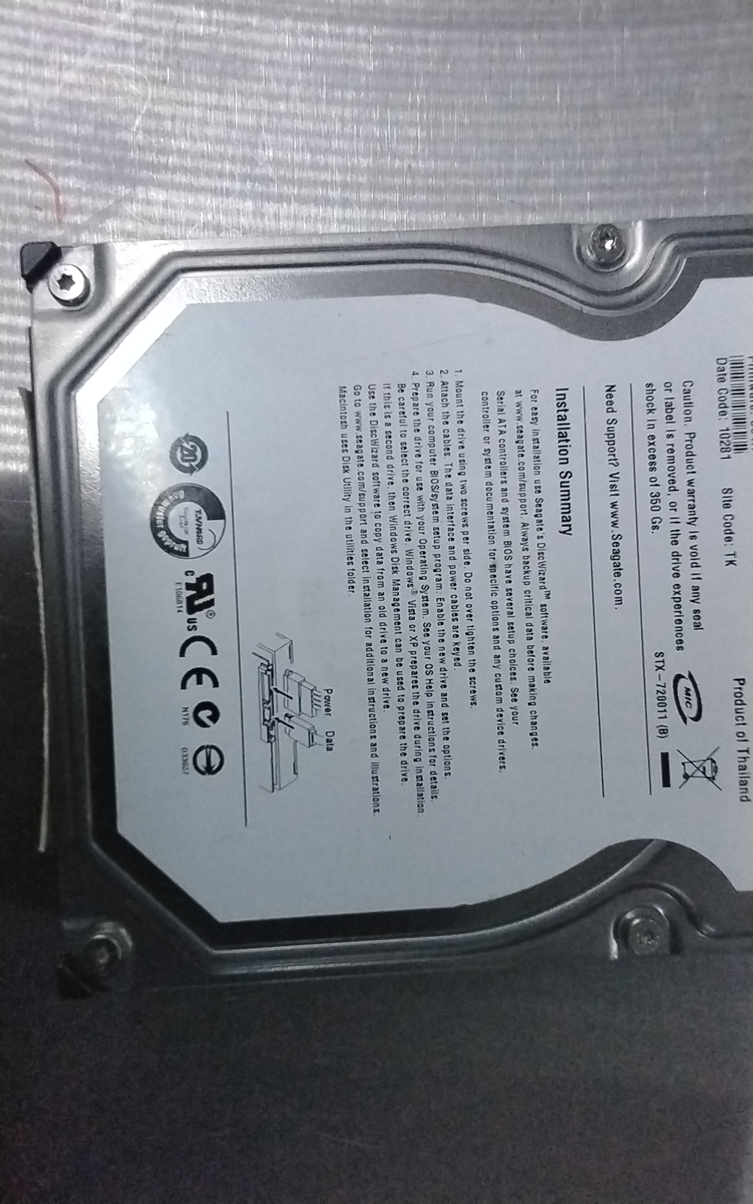 ST31500341AS, PCB: 100530756 REV A, Serial Number: 9VS3BCML, P\N:9JU138-302, FW: CC1H, 1500GB 3.5