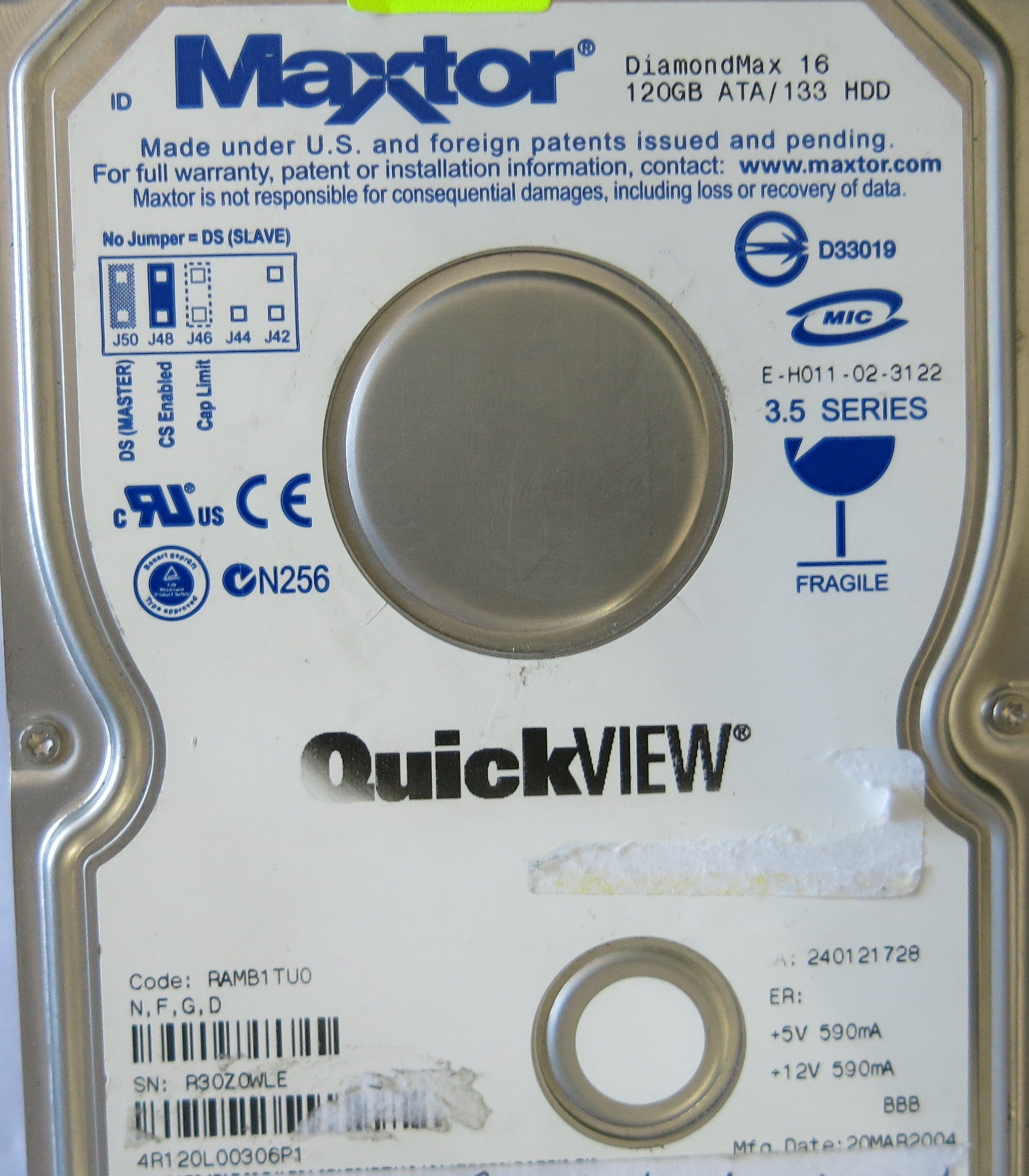 MAXTOR 4R120L0 CODE RAMB1TUO N,F, G, D PCB 301593100