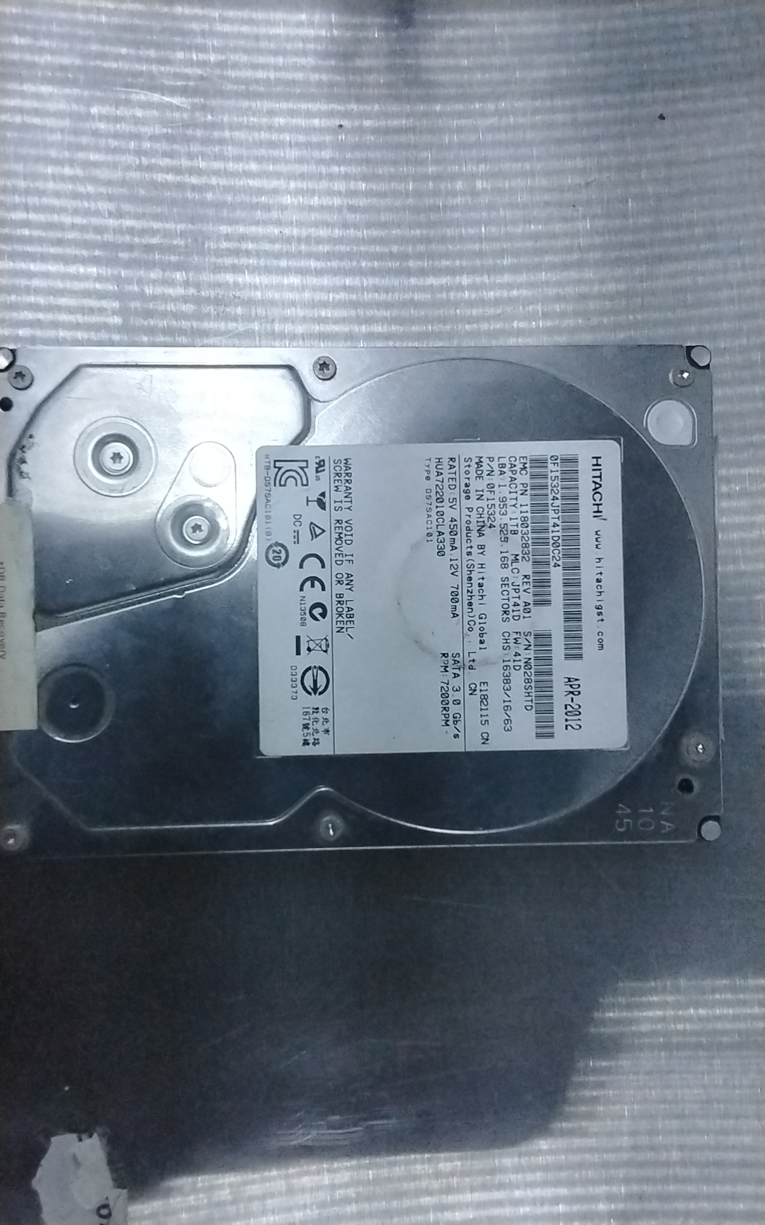 HUA722010CLA330, PCB:  110 0A90188 01, Serial Number: N028SHTD, 1.TB 3.5