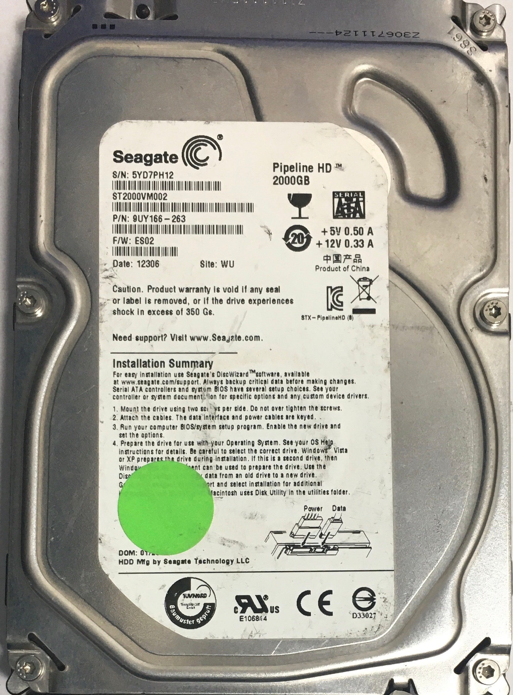 ST2000VM002,  Serial:5YD7PH12,  2000GB 3.5,  PCB:100617465- REV B