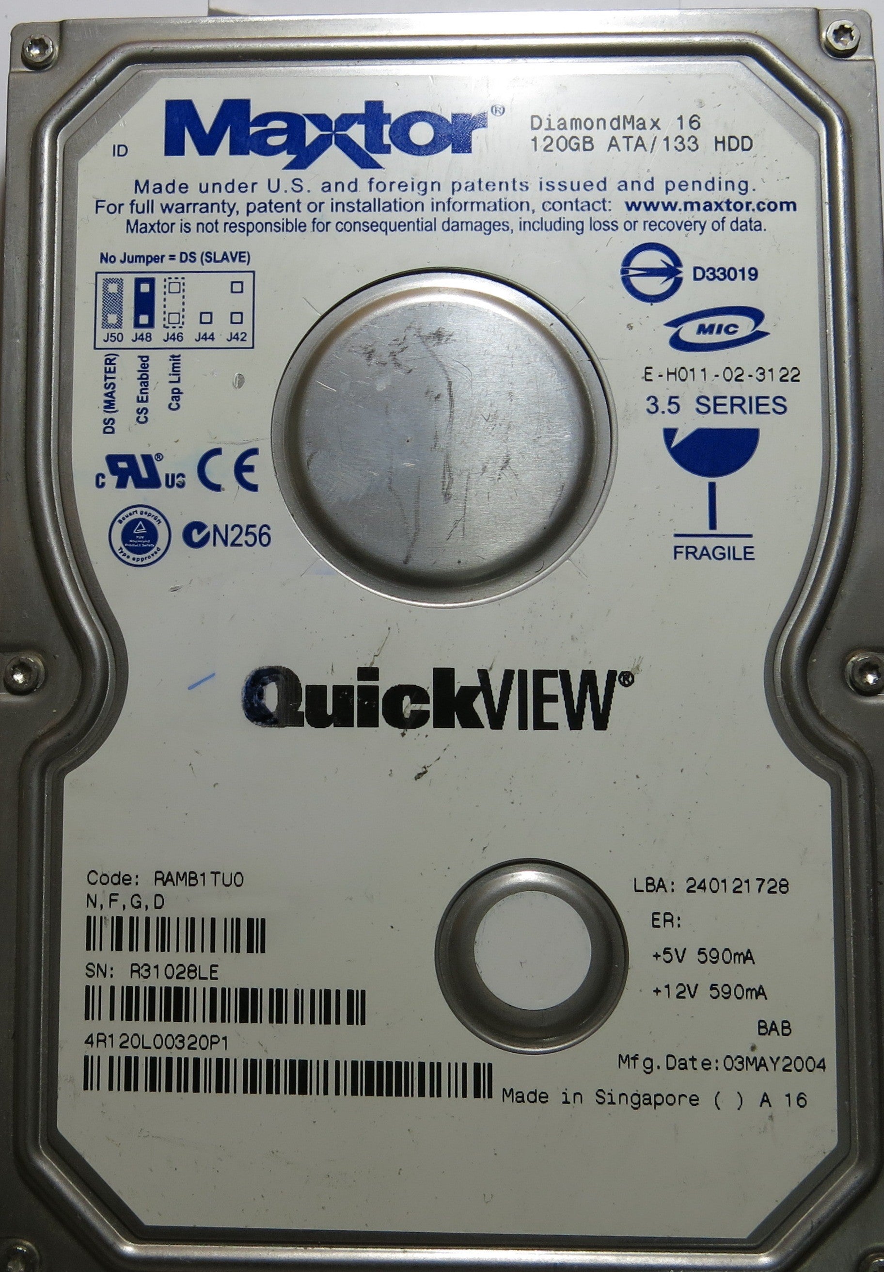 MAXTOR 4R120L0 RAMB1TUO N.F.G.D 301593100
