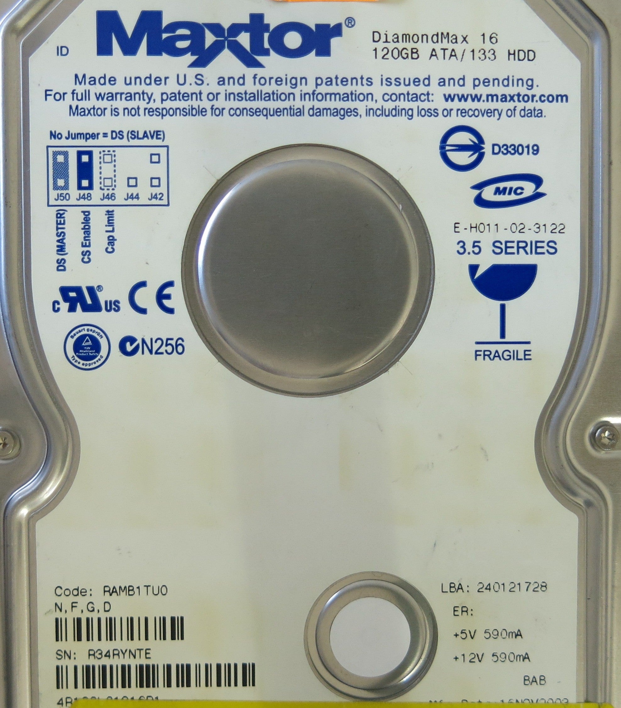 MAXTOR  4R120L01316P1 PCB 301593100 CODE RAMB1TU0 N,F,G,D SN R34RYNTE