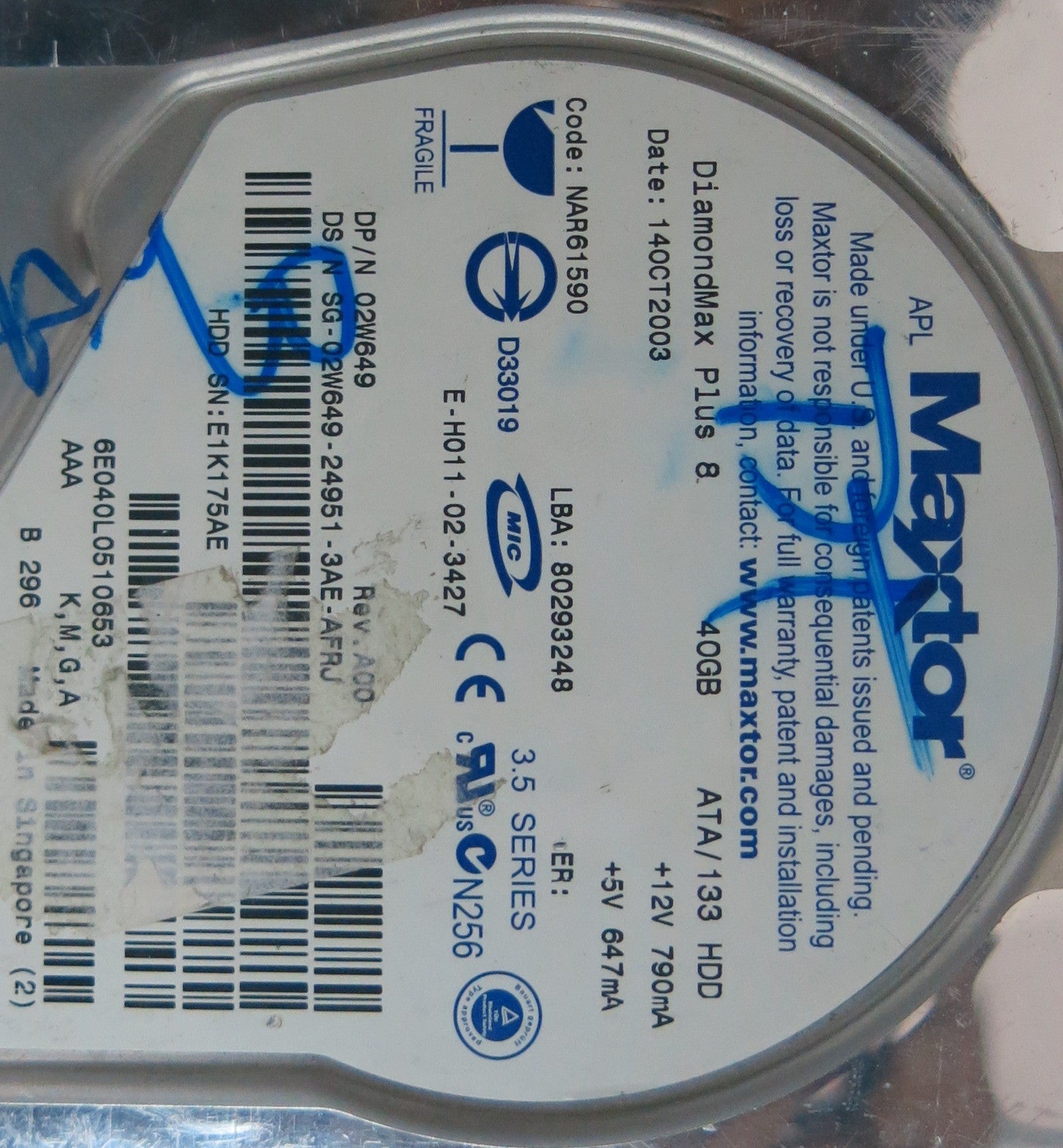 MAXTOR 6E040L0,  CODE , 301548100 PCB