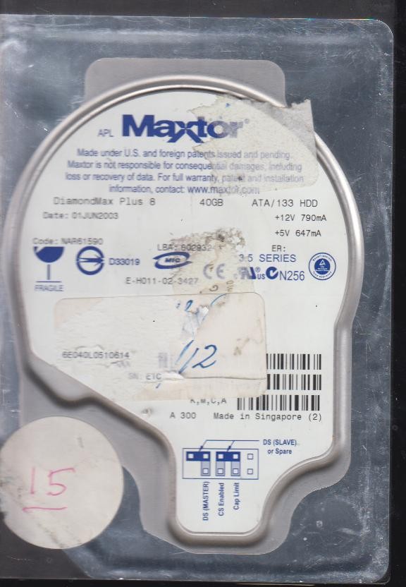 6E040L0510614,Serial: E1C7MJTE,40GB 3.5