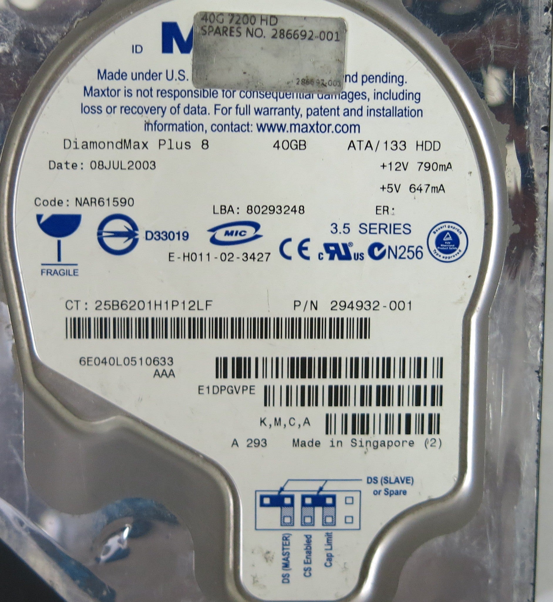 MAXTOR 6E040L0 CODE NAR61590 K.M.C.A PCB  301548100