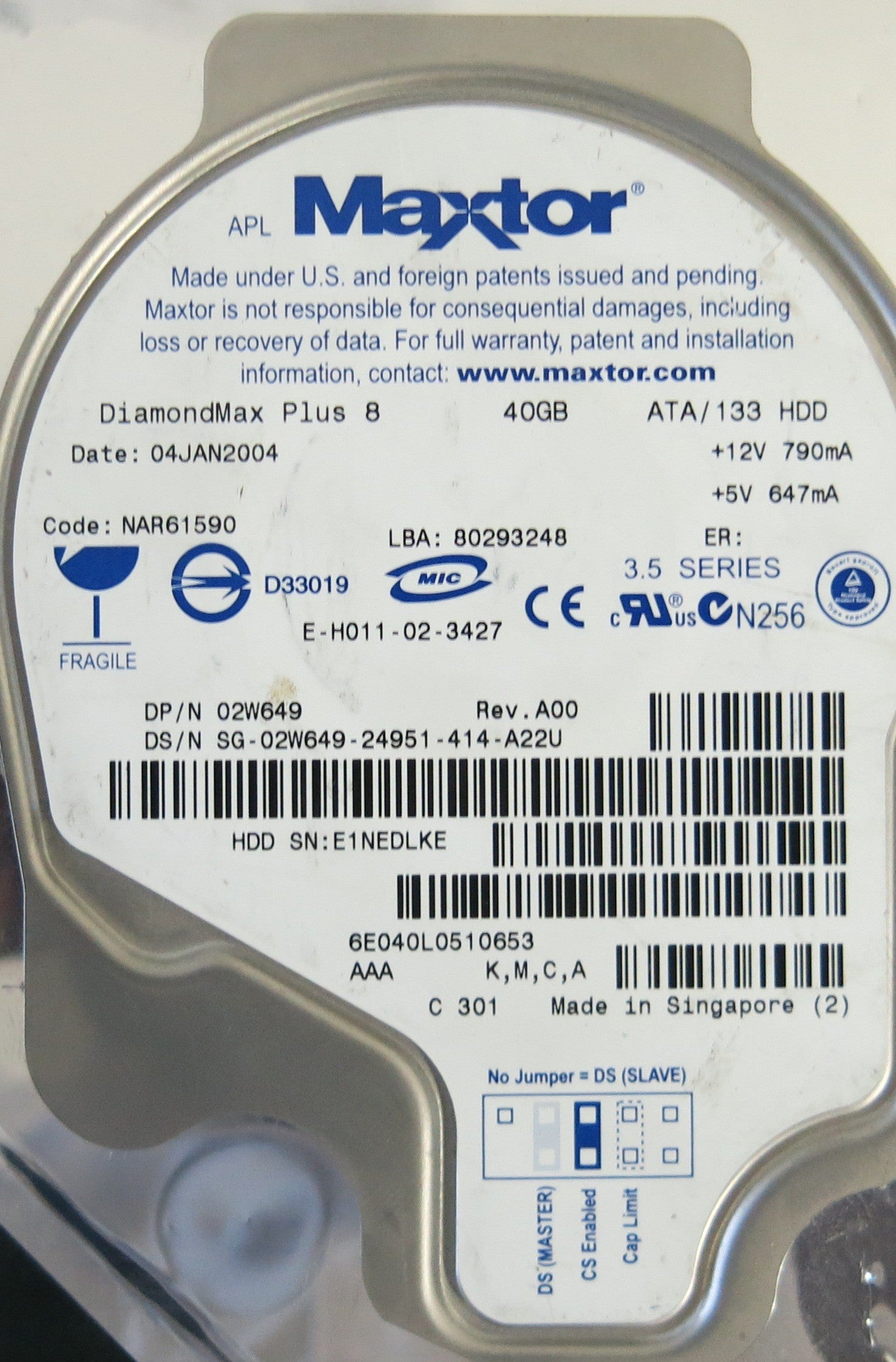 MAXTOR 6E040L0 CODE NAR61590 K.M.C.A PCB  301548100