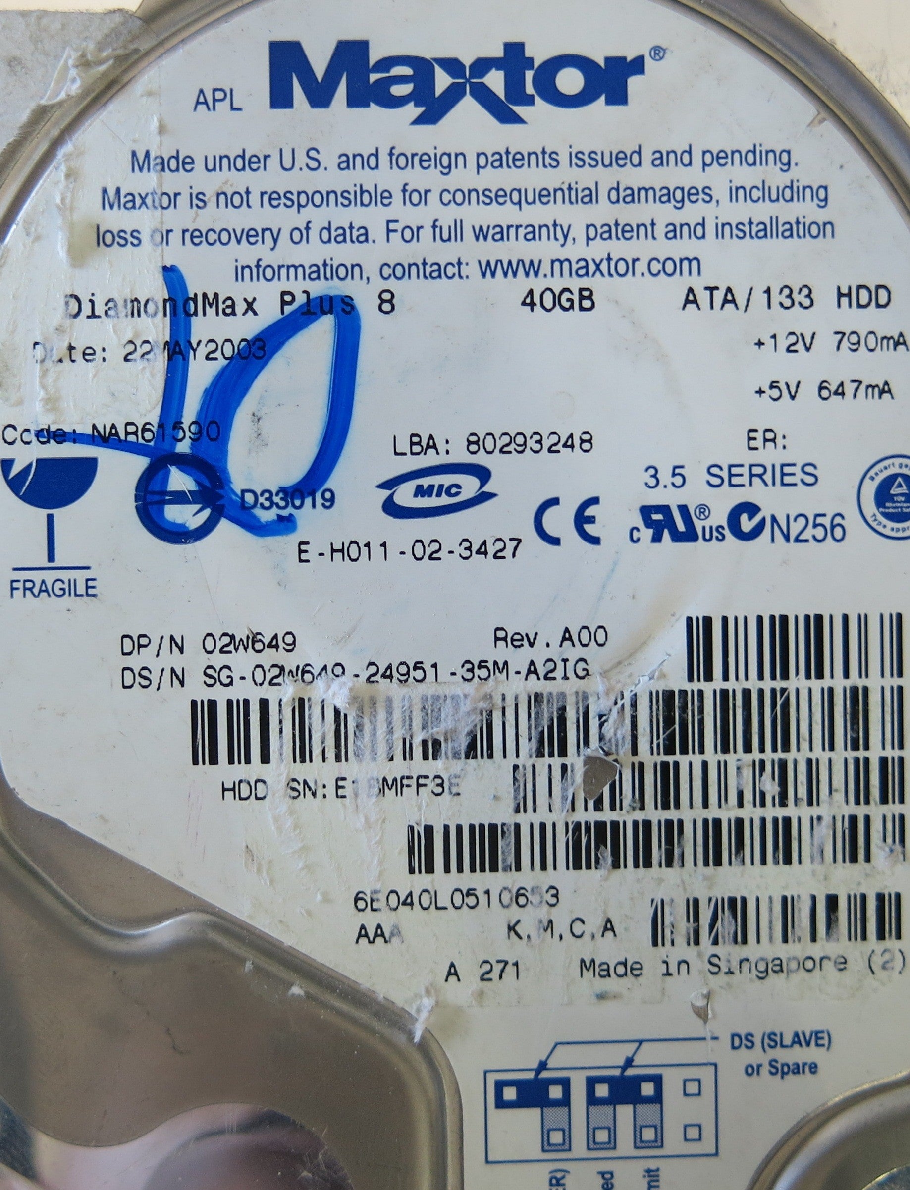 MAXTOR 6E040L0 CODE NAR61590 K.M.C.A PCB  301548100