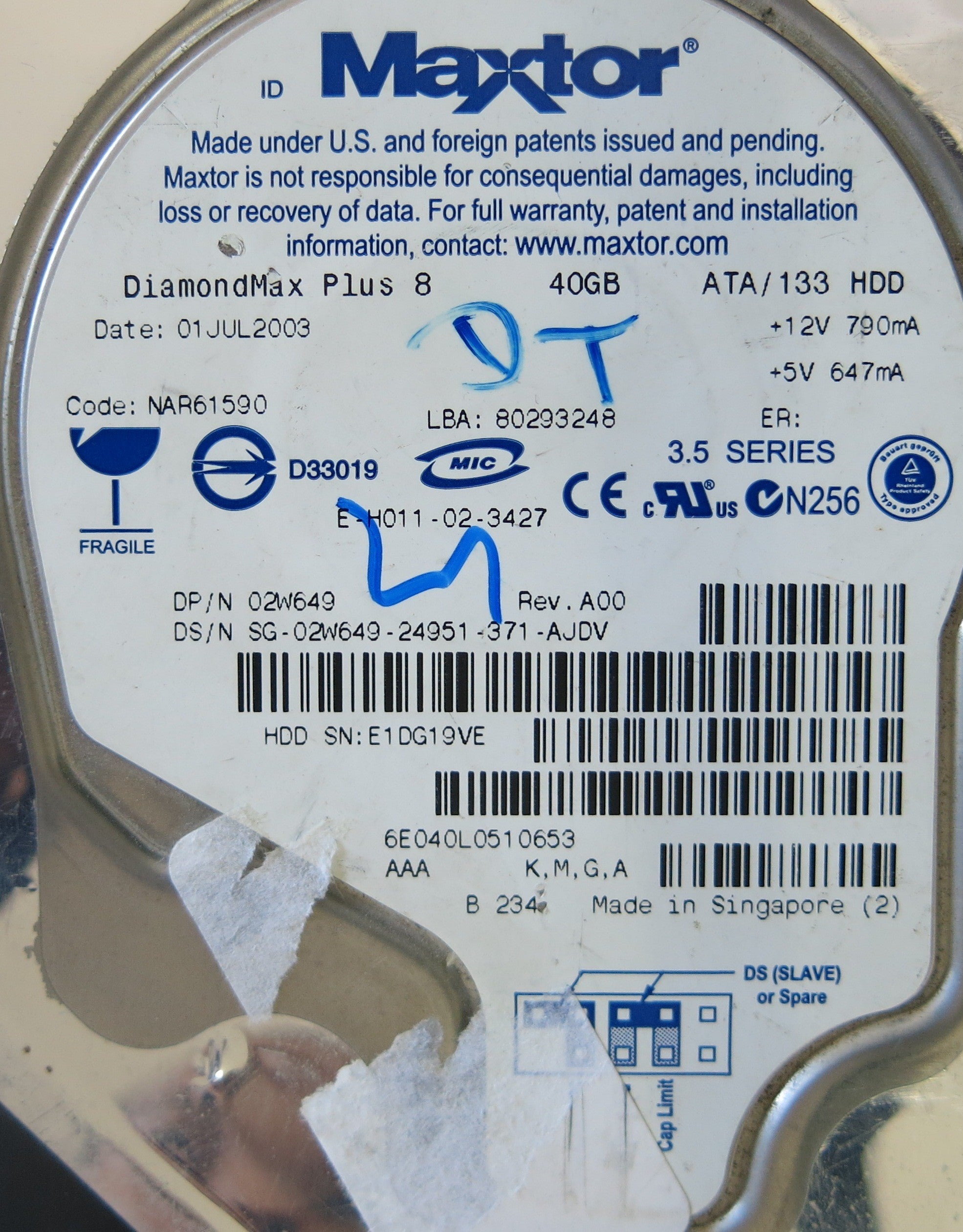 MAXTOR 6E040L0 CODE NAR61590 K.M.G.A PCB  301548100