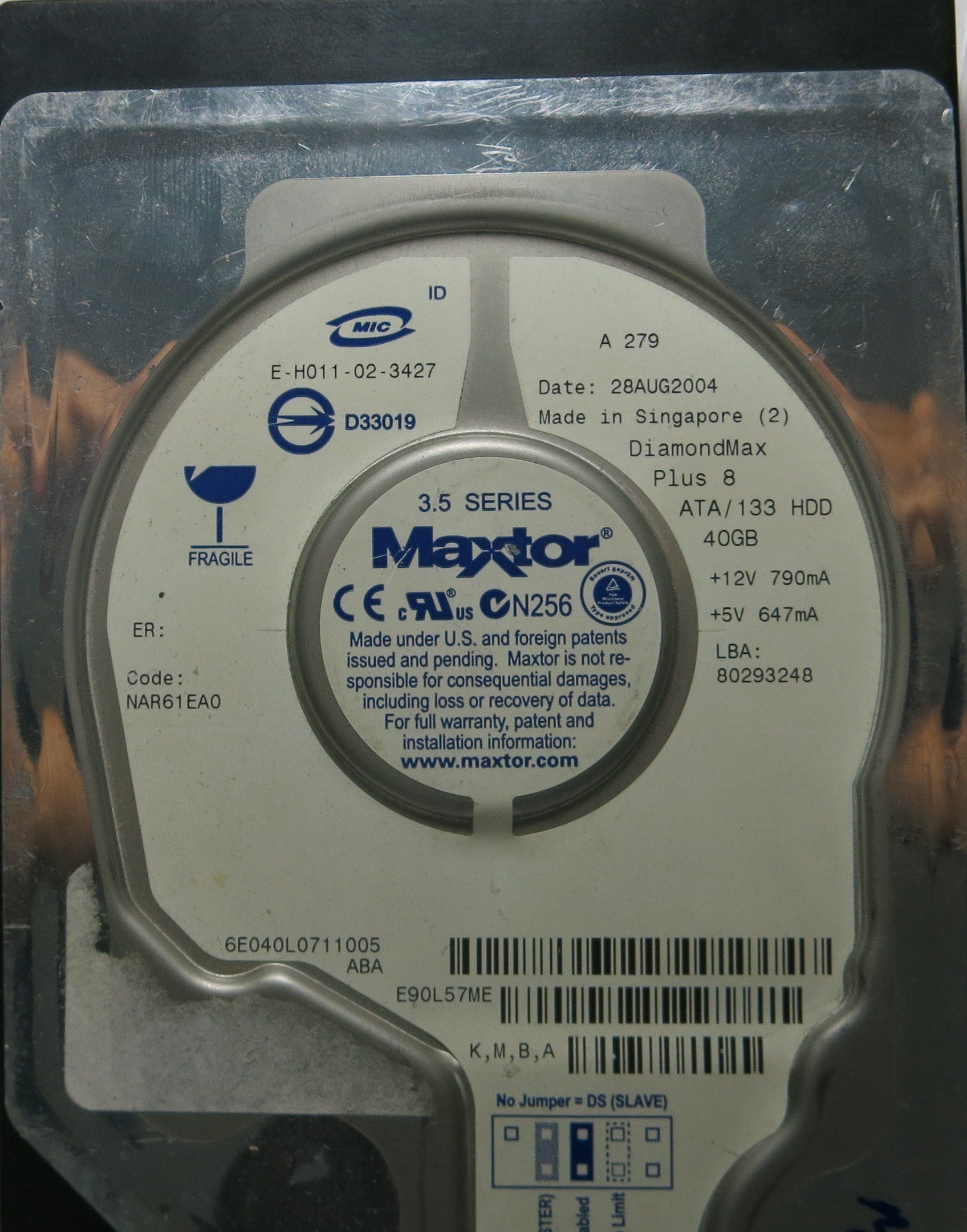 MAXTOR 6E040LO 301682101 PCB CODE NAR61EA0 K,M,B,A