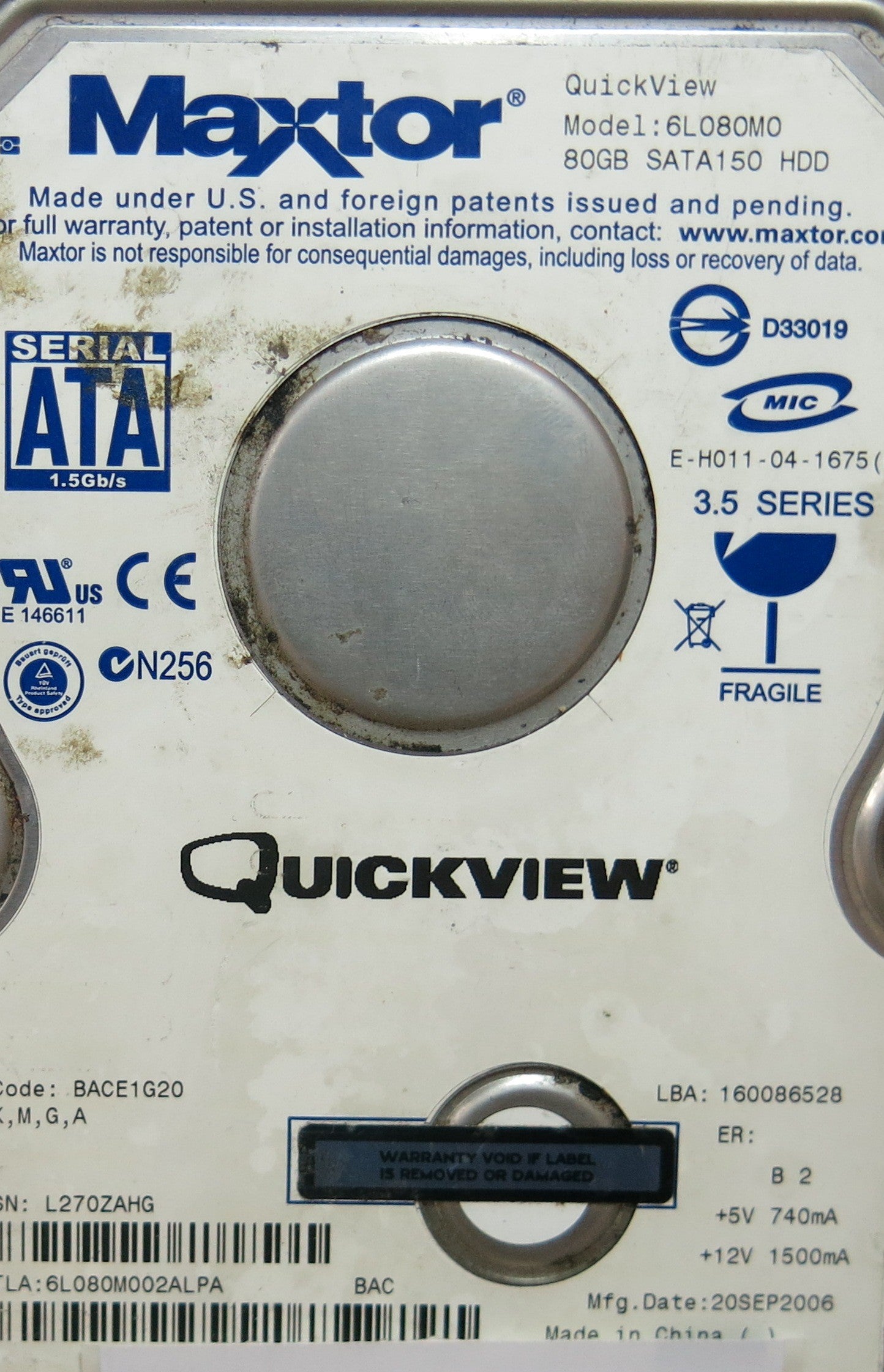 MAXTOR 6L080M0, PN , MLC  , 32071101 PCB
