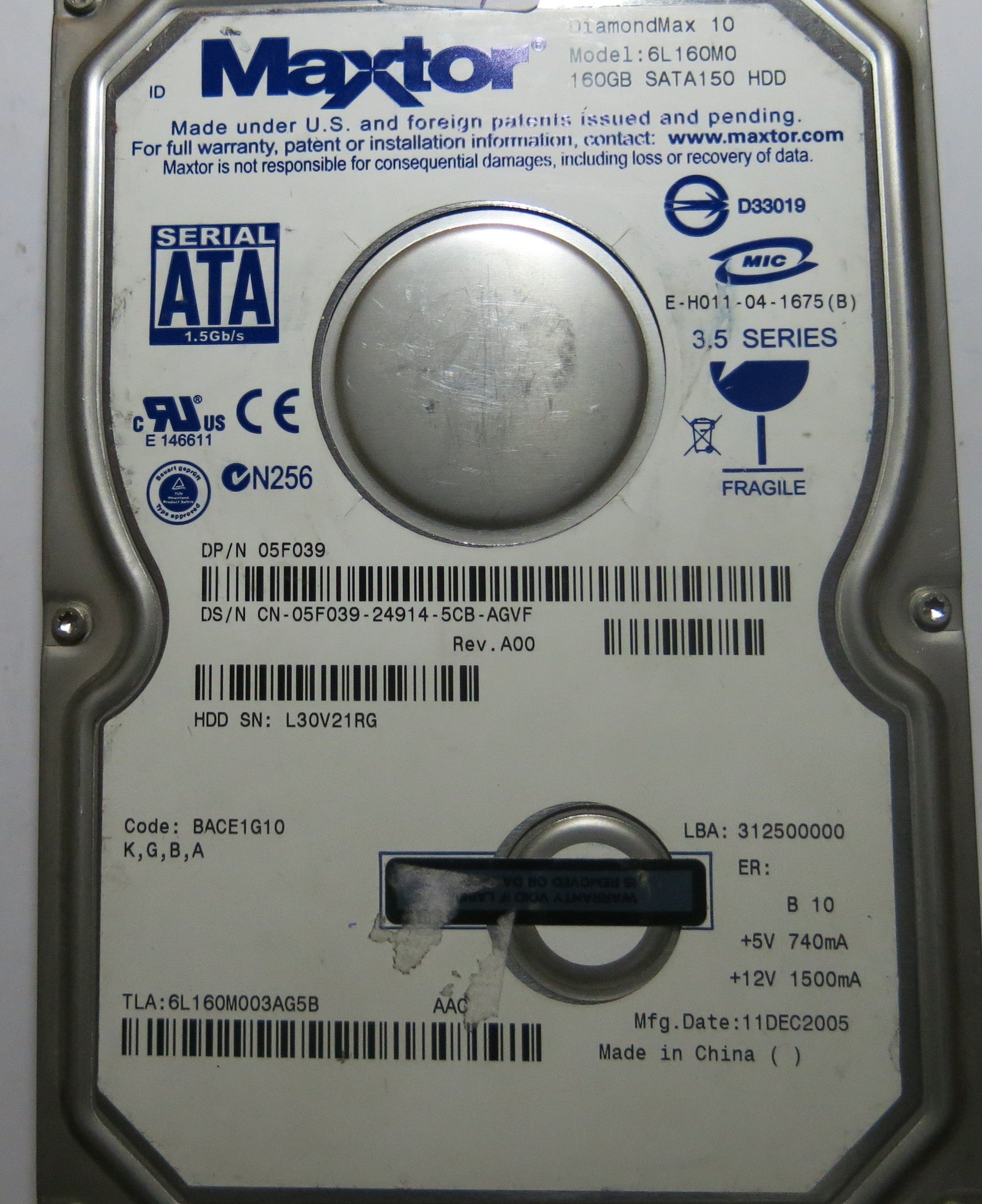 MAXTOR 6L160M0 BACE1G10 K,G,B,A 302071101 PCB