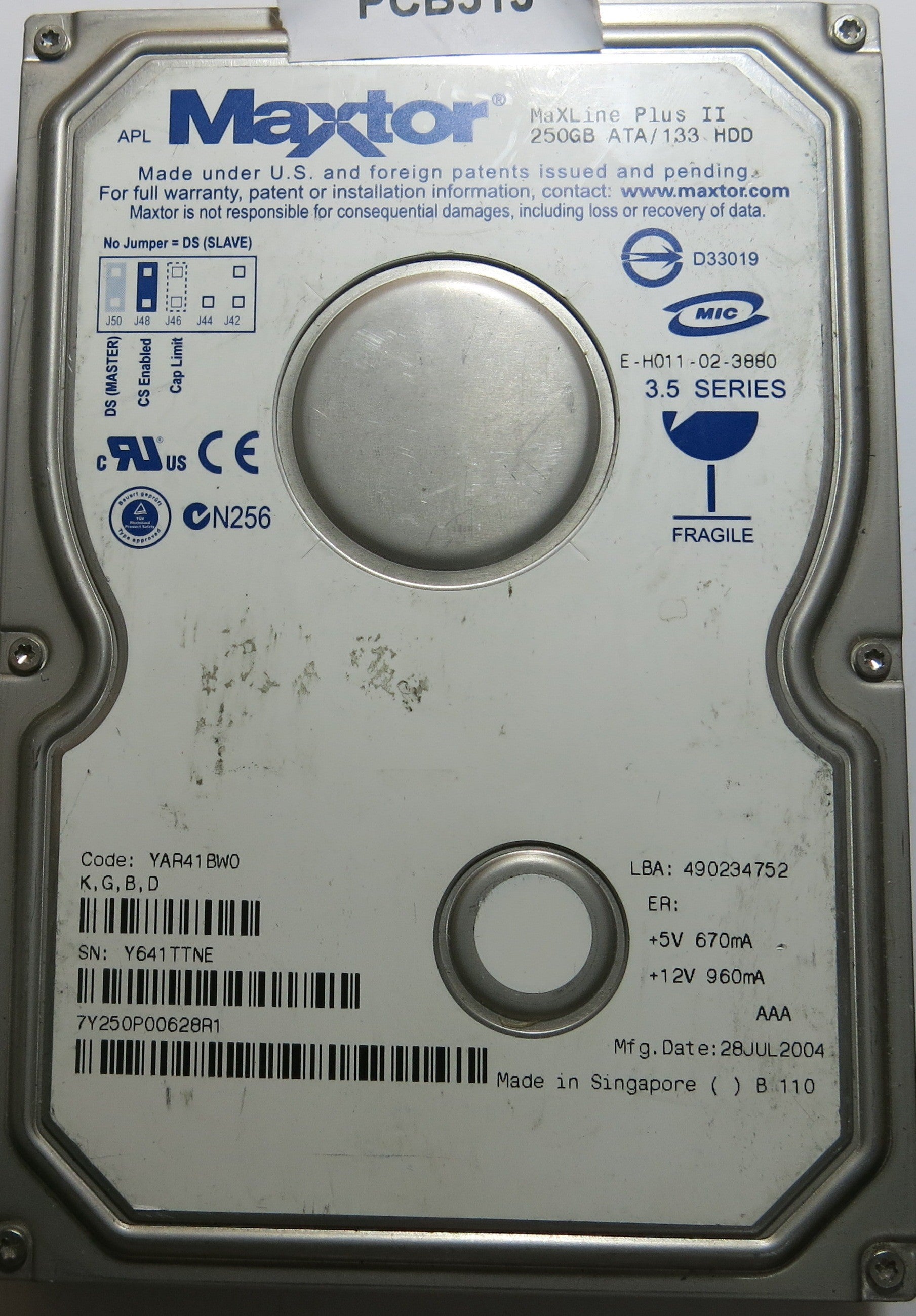 MAXTOR 7Y250P0 YAR41BW0 K,G,B,D 301862101 PCB