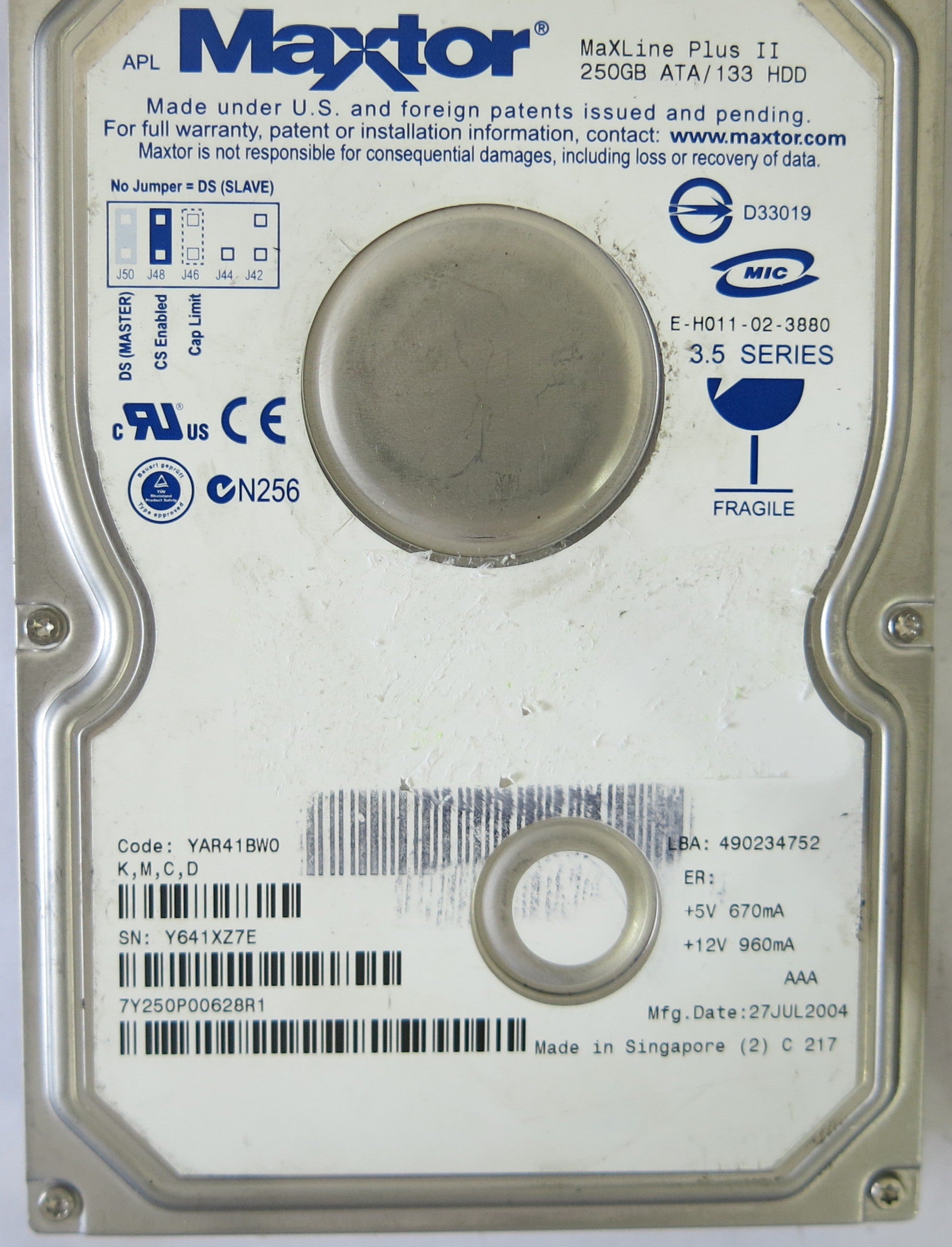 MAXTOR 7Y250P00628R1 CODE: YAR41BW0 K,M,C,D  301862101 PCB