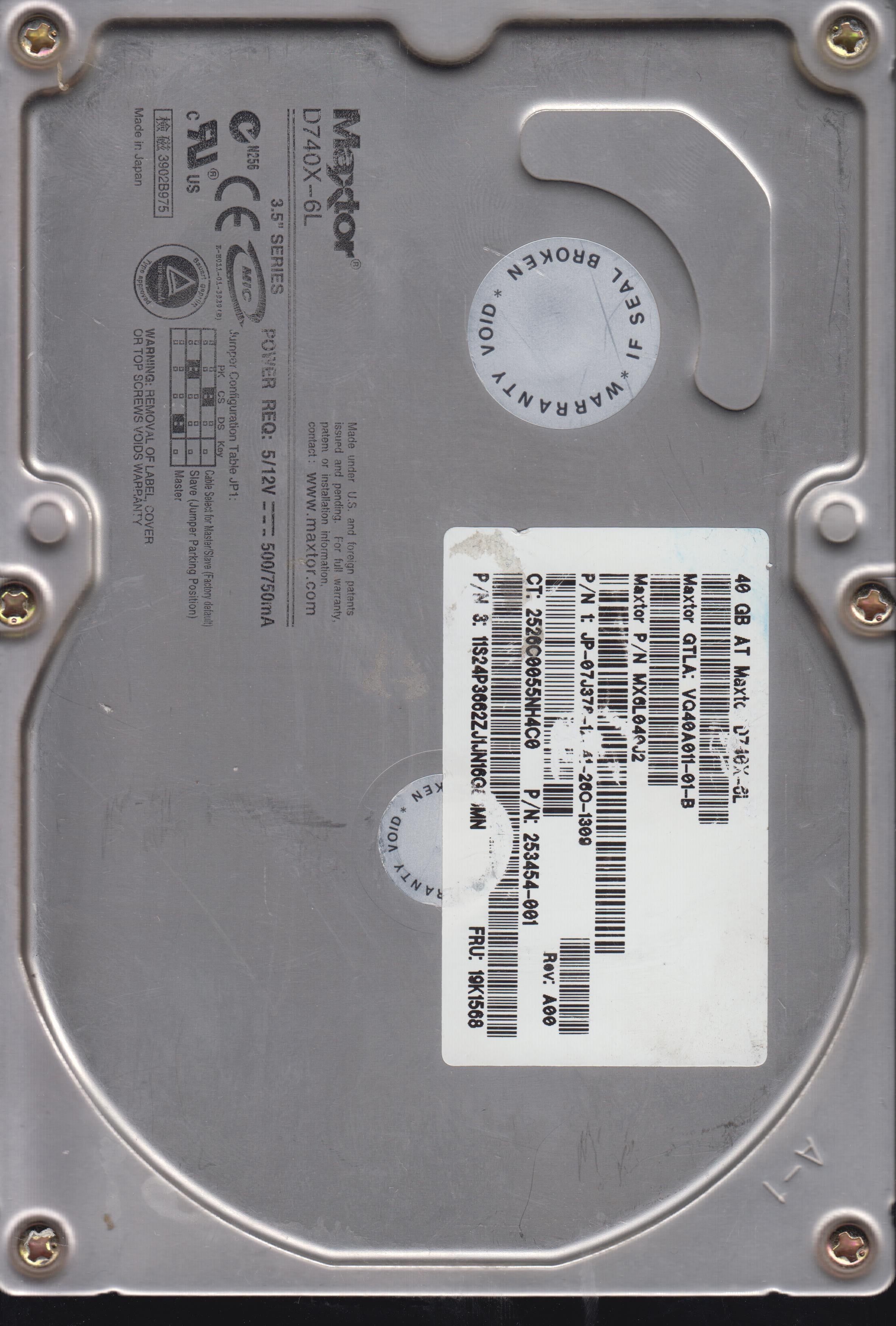 D740X-6L, PCB: 10-123301-01 Rev D,Serial: 362217324181,40GB 3.5