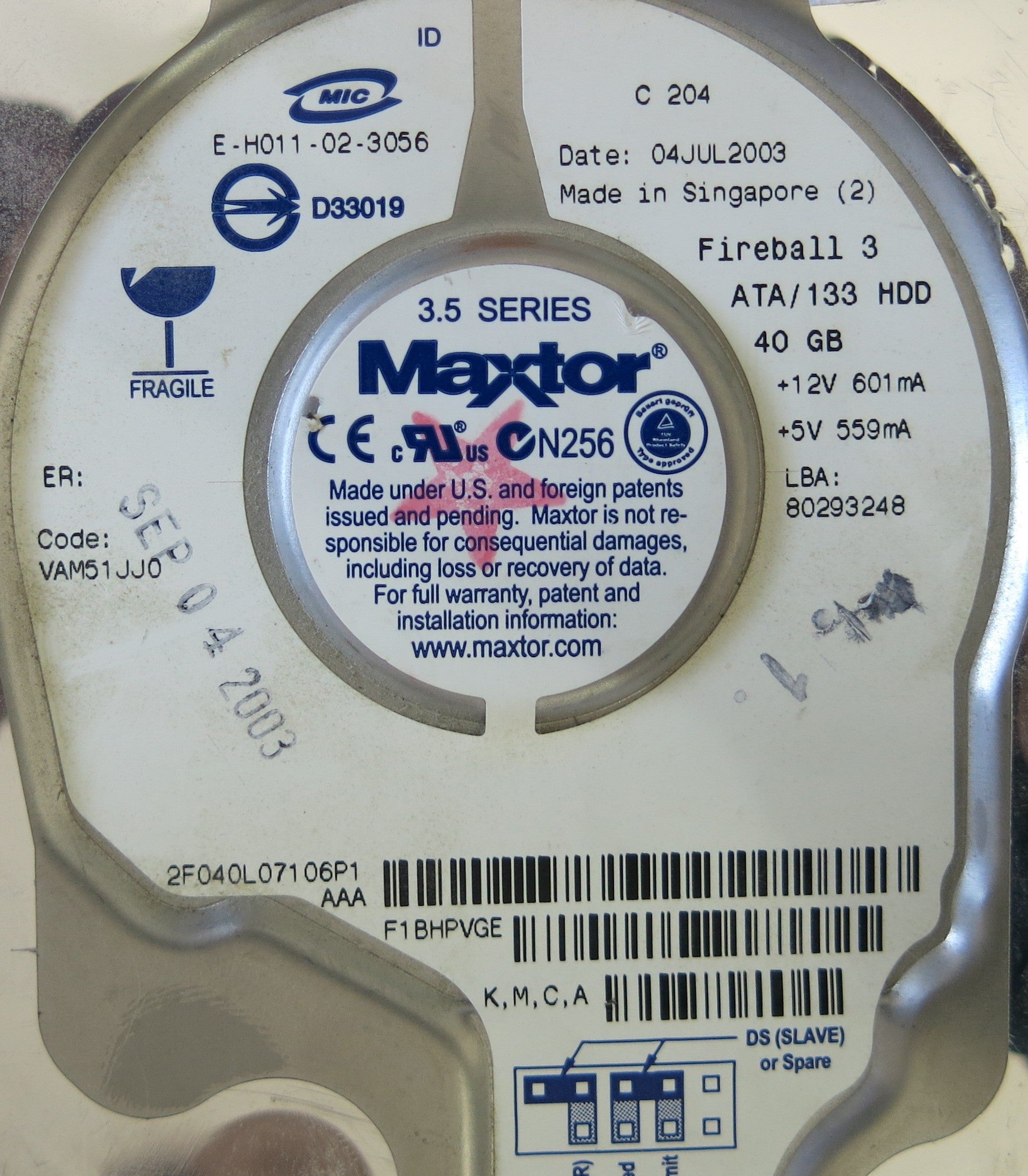 MAXTOR SF040L07106P1 PCB 301525101
