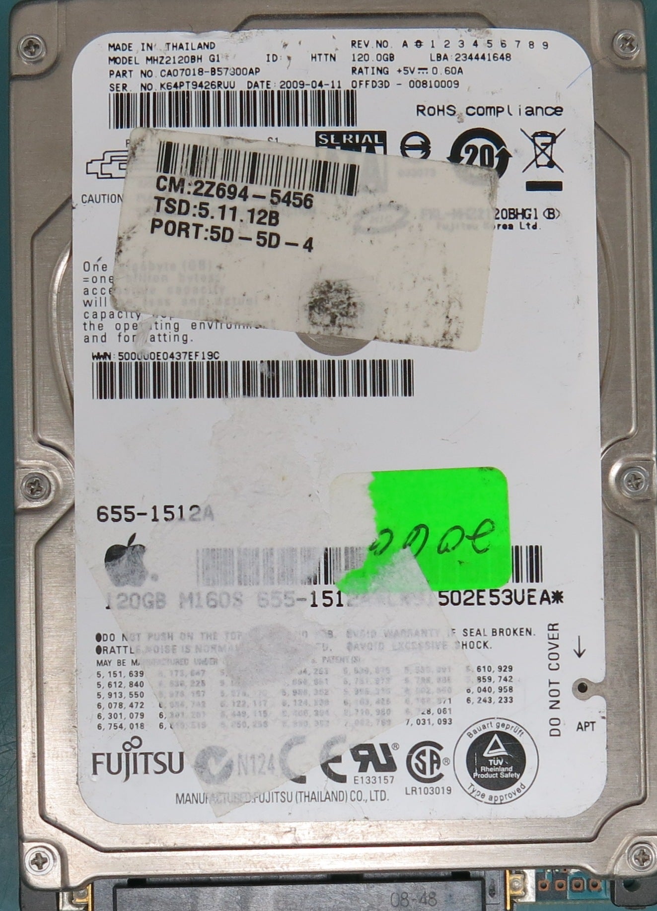 MHZ2120BH G1  Serial: K64PT9426RU,  120﻿GB 3.5