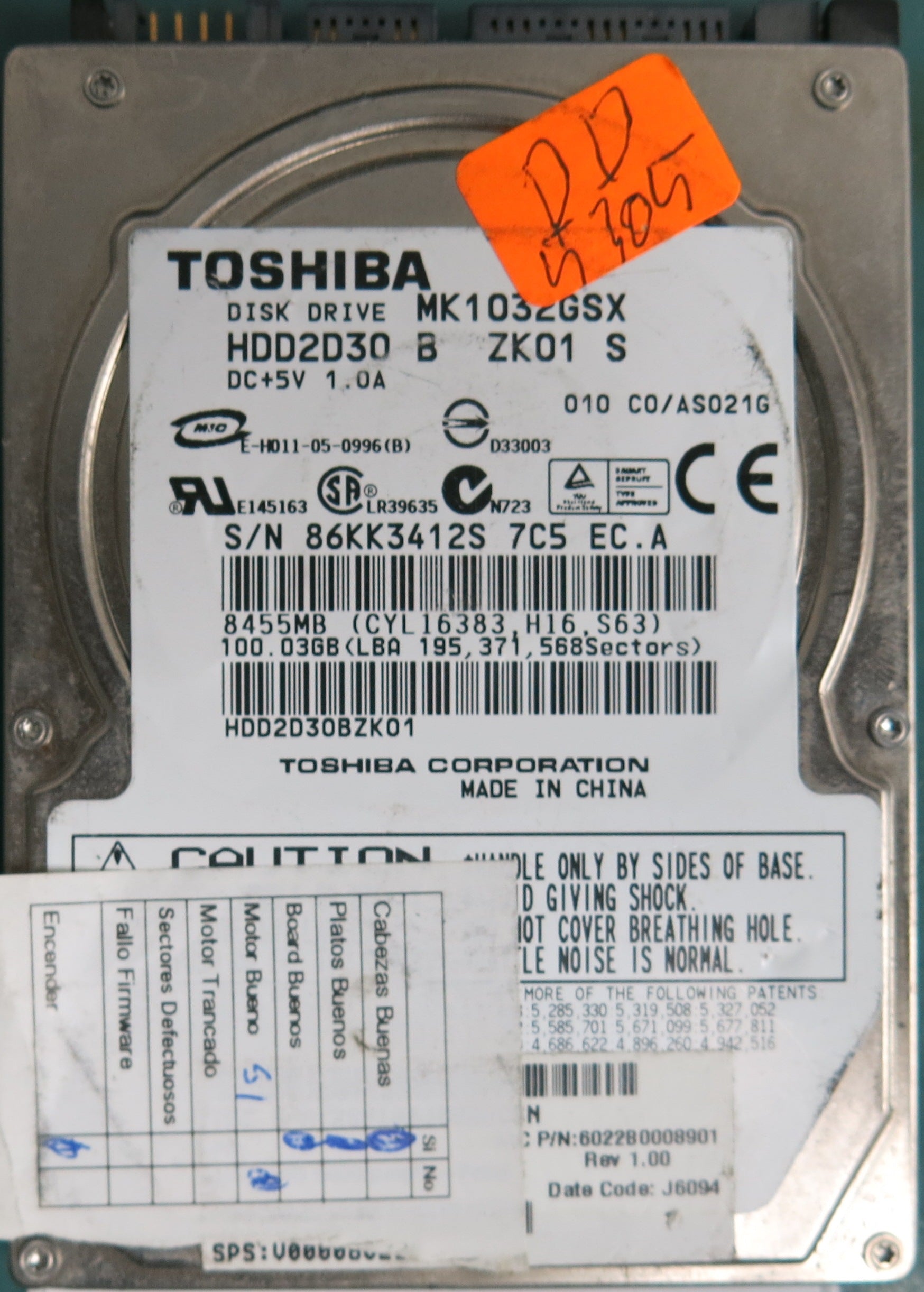 MK1032GSX, 100GB 2.5, G5B001355000-A