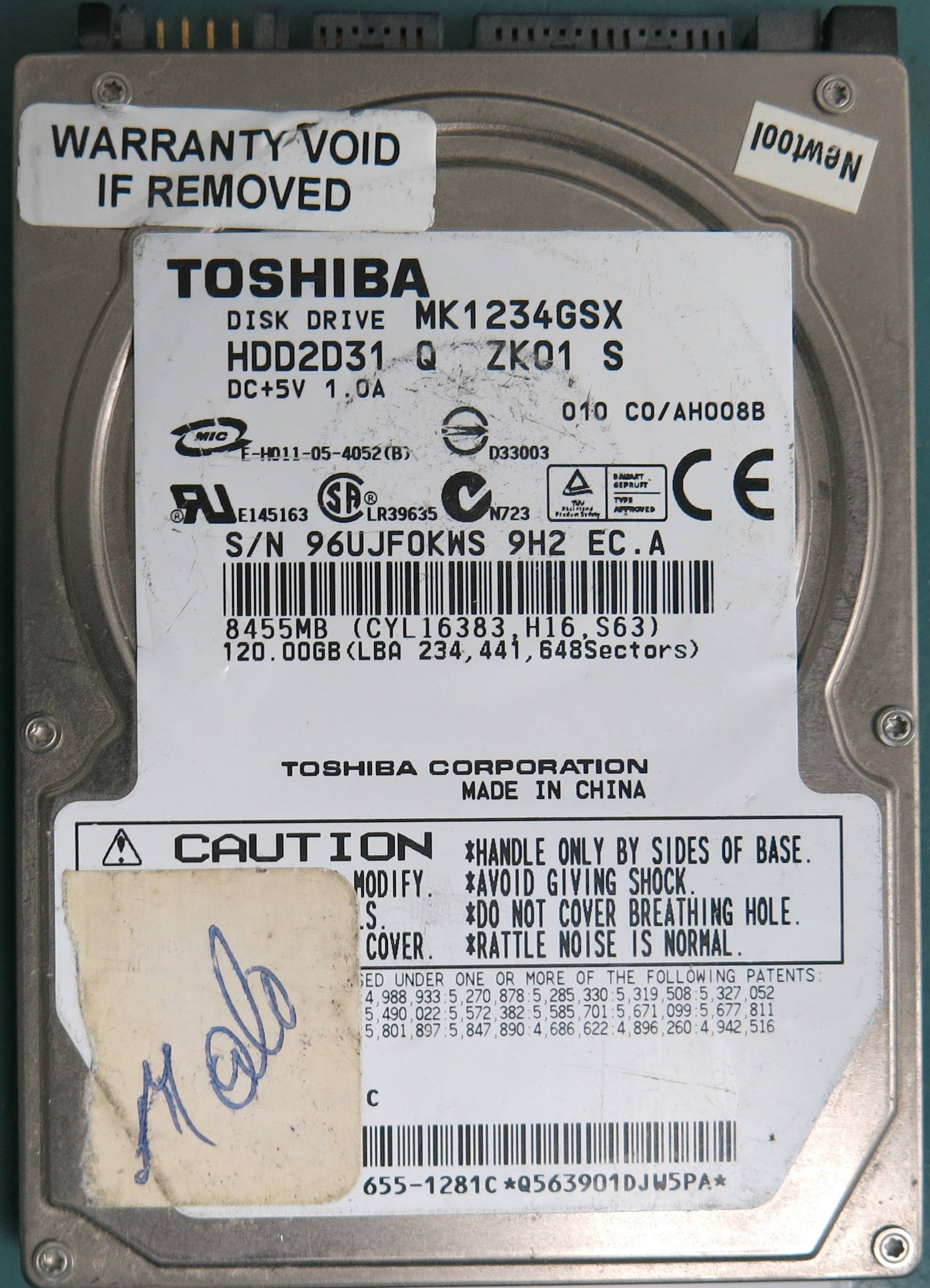 MK1234GSX, 120GB 2.5, PCB: G58001590000-A