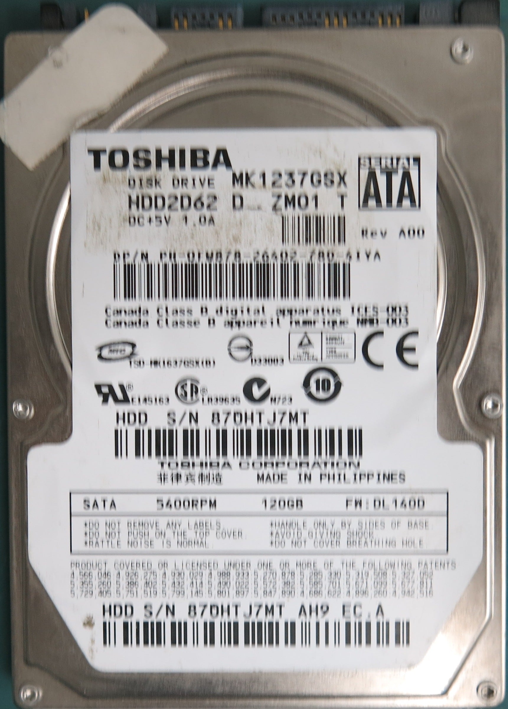 MK1237GSX 120GB 2.5 PCB: G5B001851000-A S/N: 870HTJ7MT