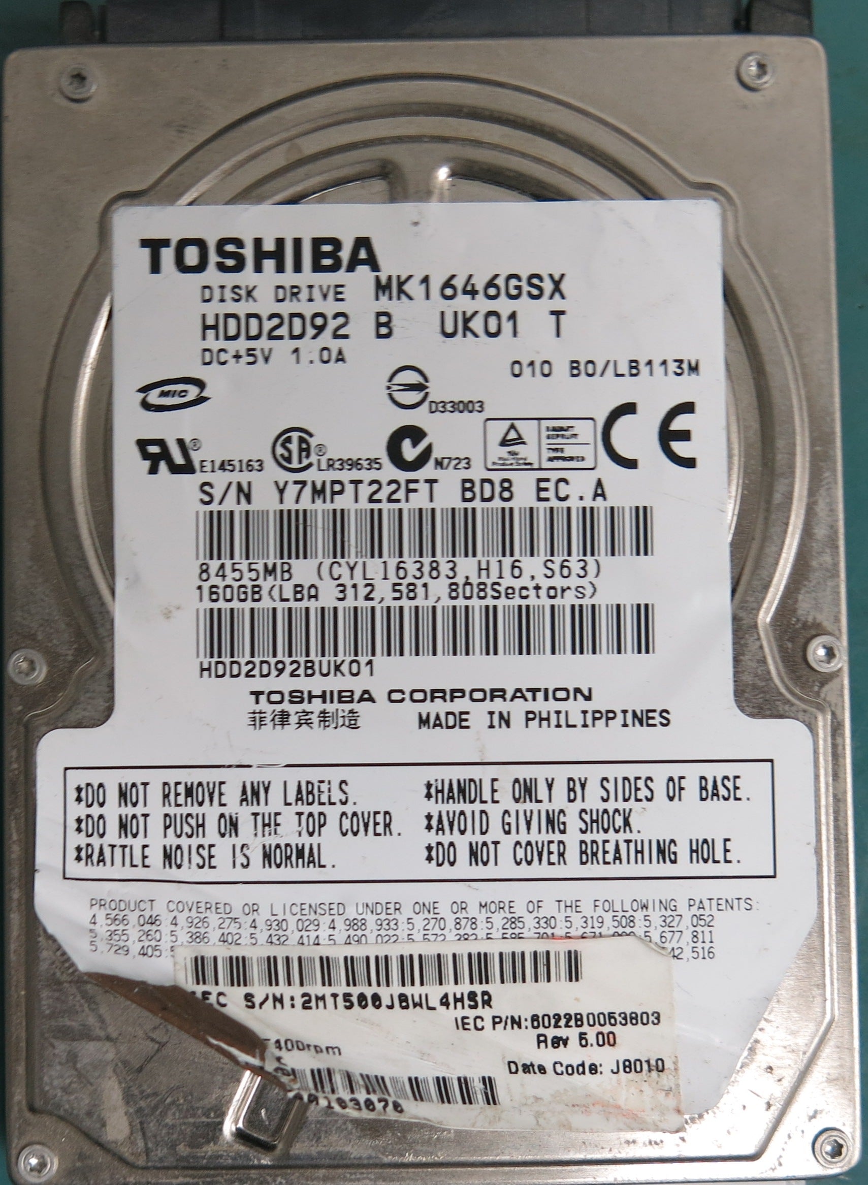 MK1646GSX, 160GB 2.5, G002217A