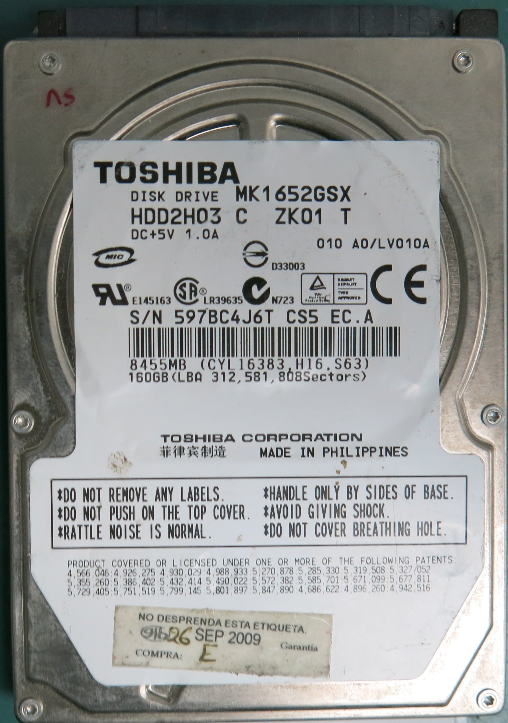 MK1652GSX, 160GB 2.5, PCB: G002217A