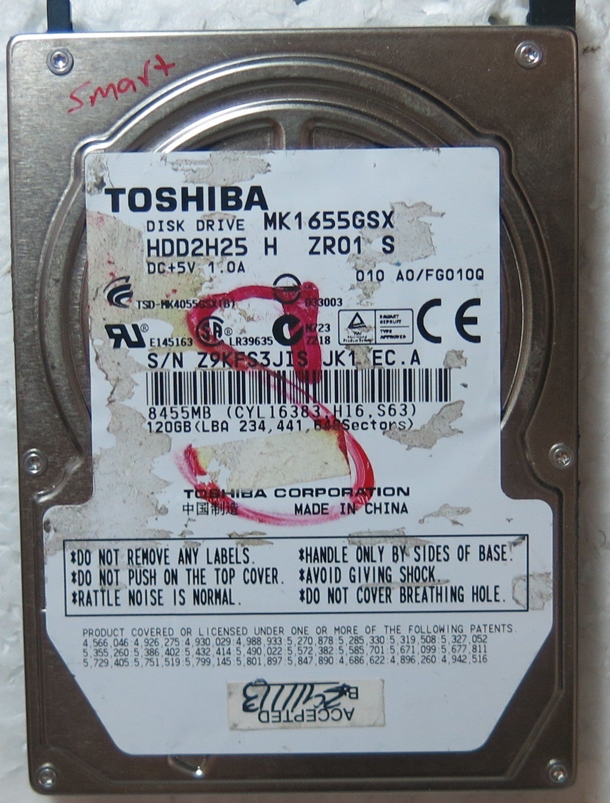MK1655GSX HDD2H25 H ZR01 S G002439-0A PCB