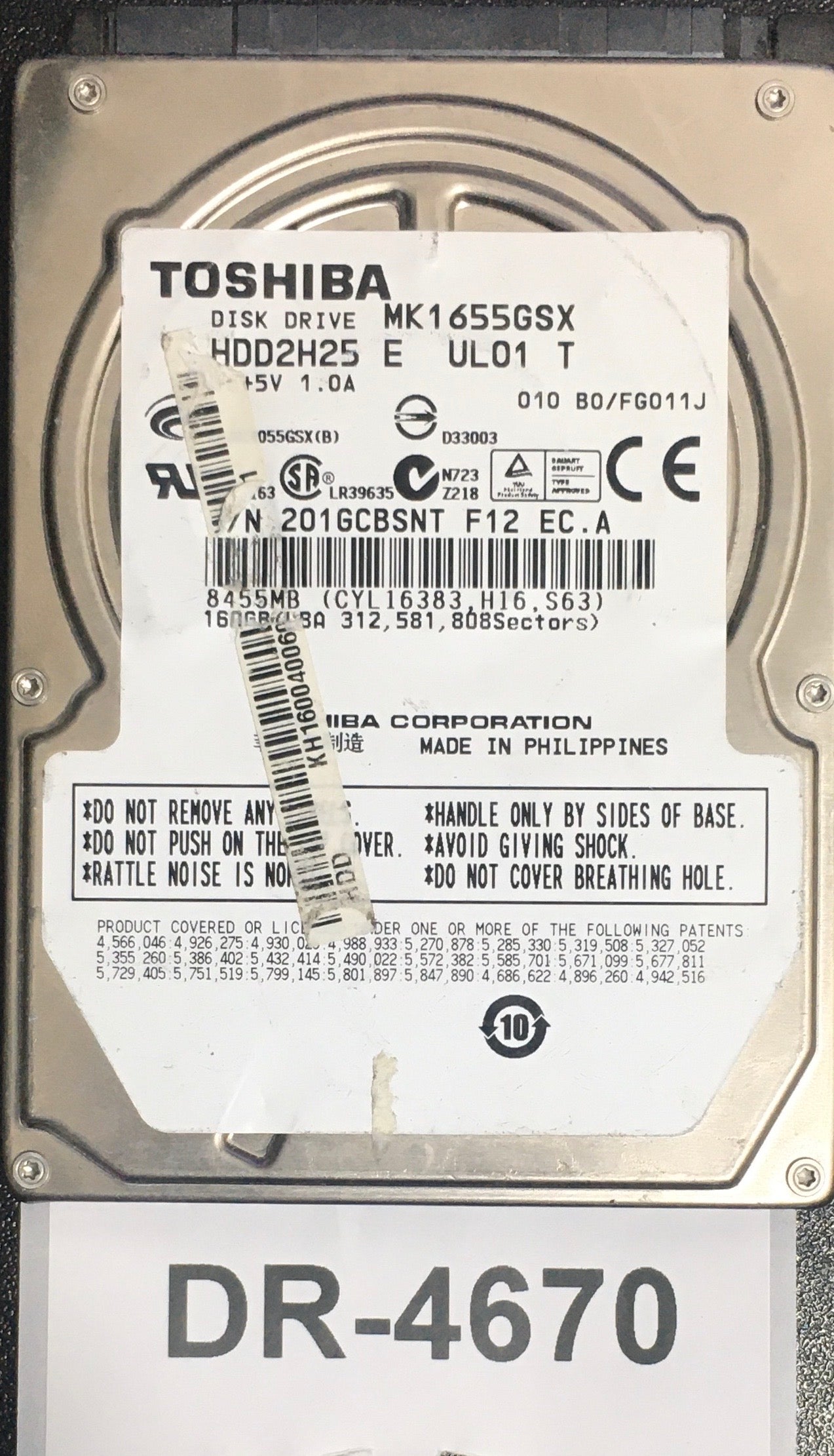 MK1655GSX,  Serial: 201GCBSNT F12 EC.A,  160GB 2.5,  PCB :G002439-0A,