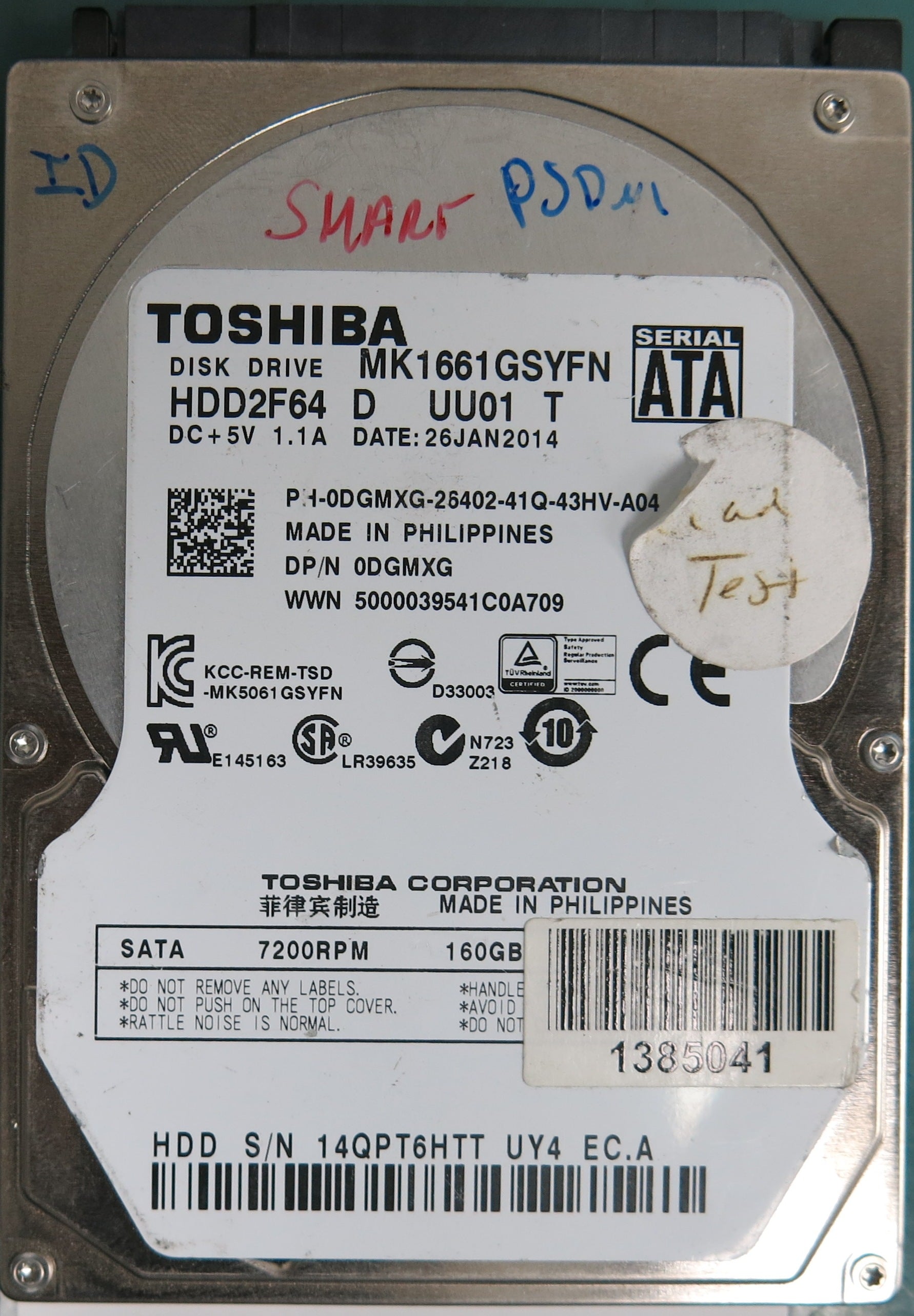 MK1661GSYFN, 160GB 2.5, G002672A