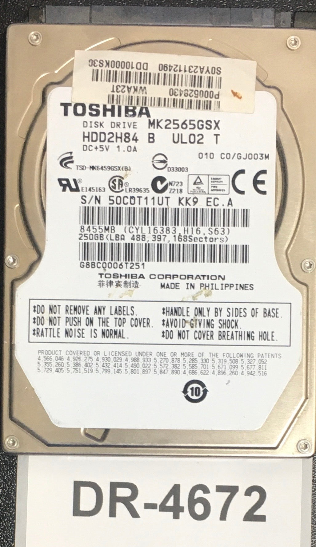 MK2565GSX,  Serial: 50C0T11UT KK9 EC.A,  250GB 2.5,  PCB : G002641A,