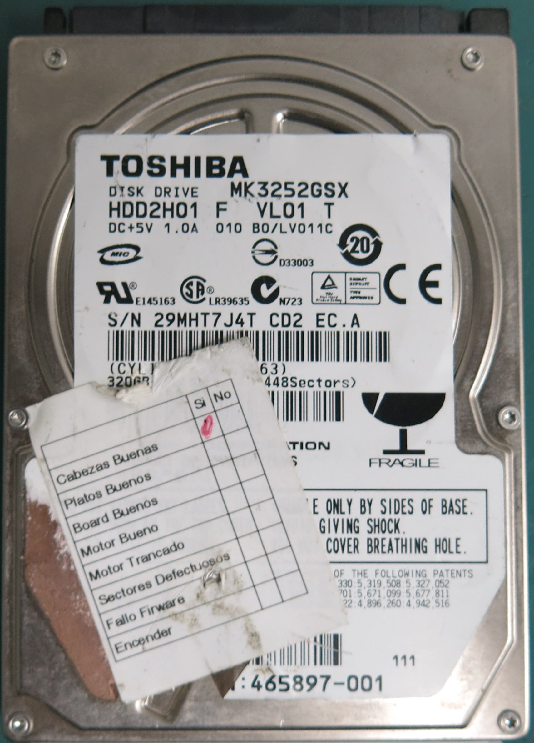 MK3252GSX  320GB 2.5  S/N:29MHT7J4T CD2 EC.A