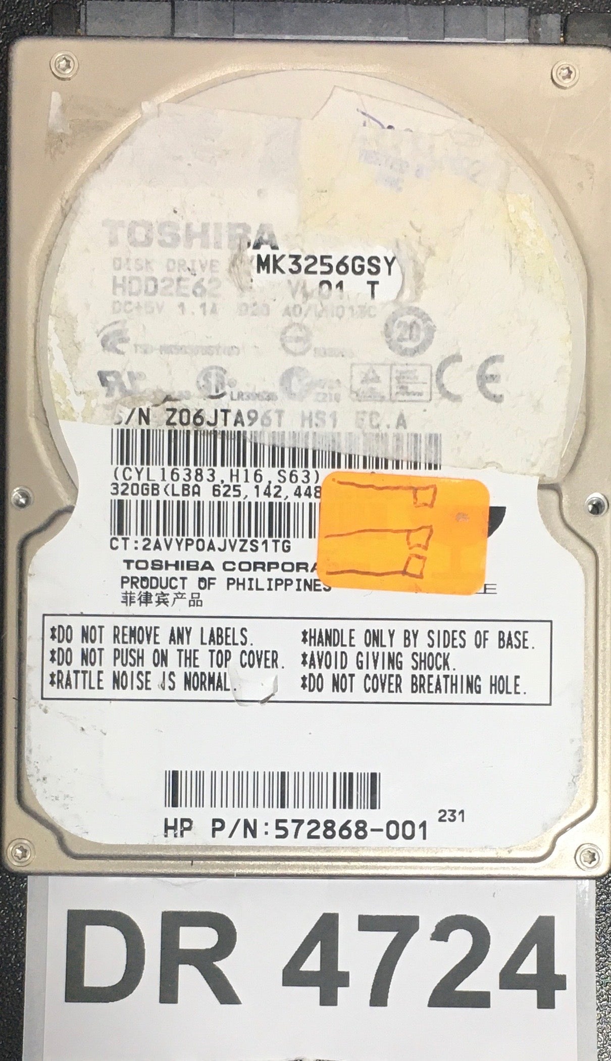 MK3256GSY,  Serial: Z06JTA96T HS1 EC.A,  320GB 2.5,  PCB : G002587-0A,