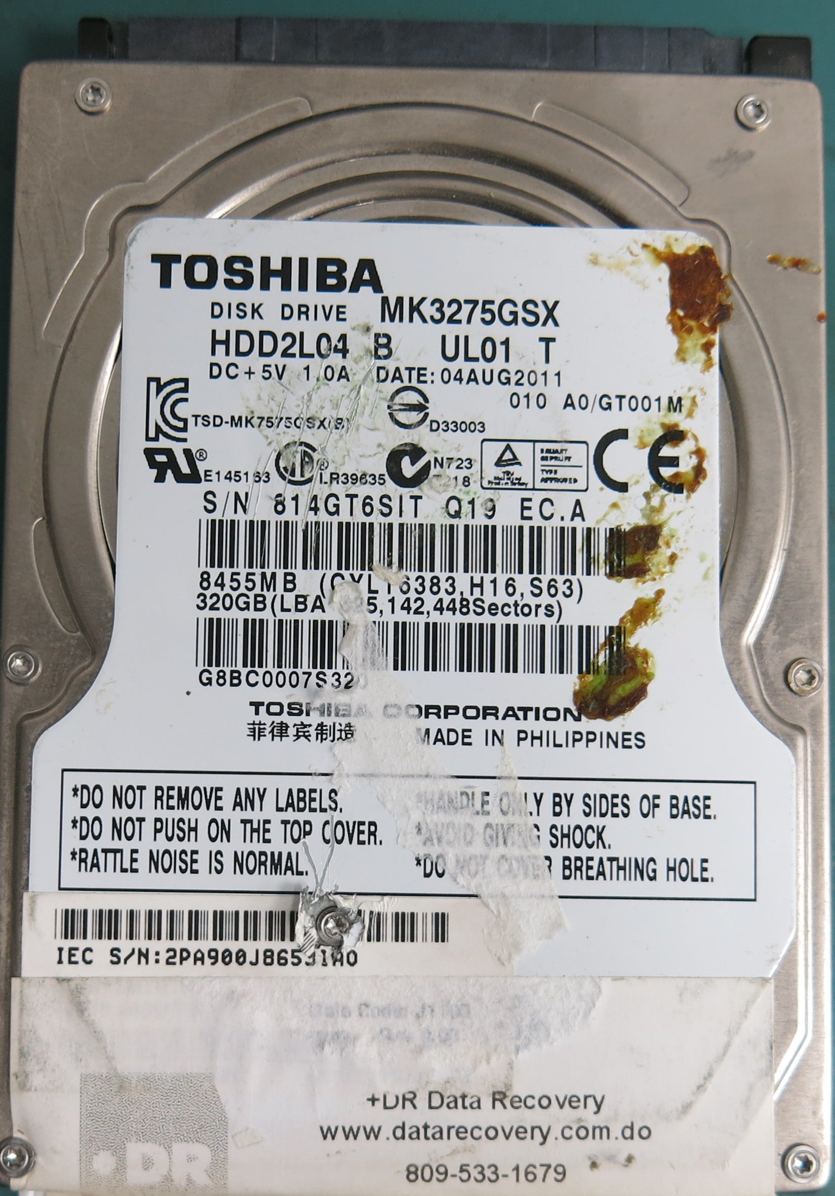 MK3275GSX, 320GB 2.5, PCB: , S/N: 814GT6SIT Q19 EC.A,