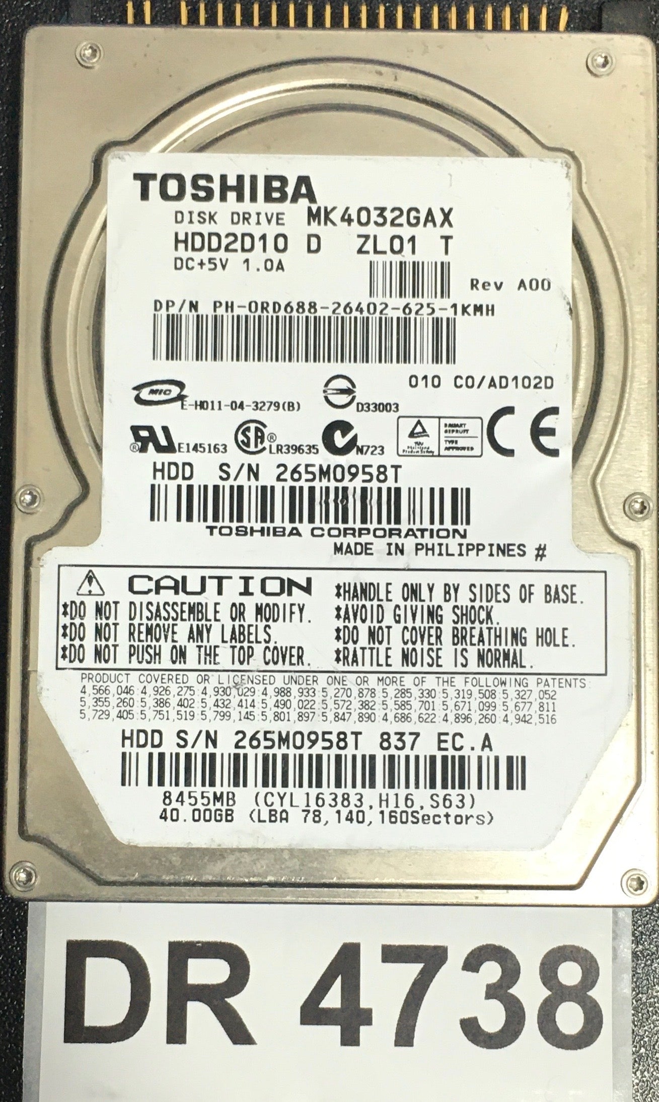 MK4032GAX,  Serial: 265M0958T,  40GB 2.5,  PCB : G5B001487 000-A,
