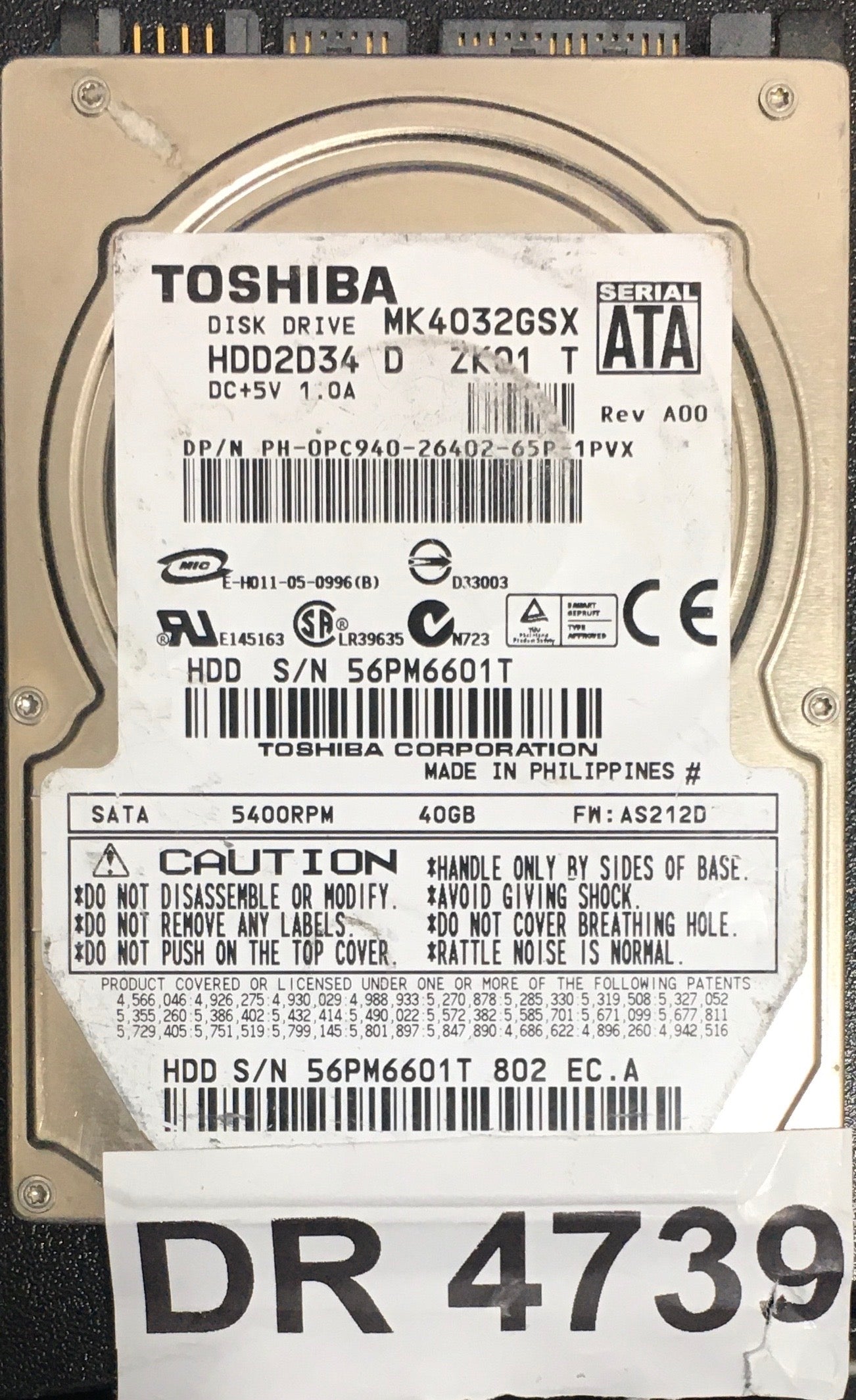 MK4032GSX,  Serial: 56PM6601T,  40GB 2.5,  PCB : G5B00135 5000-A,