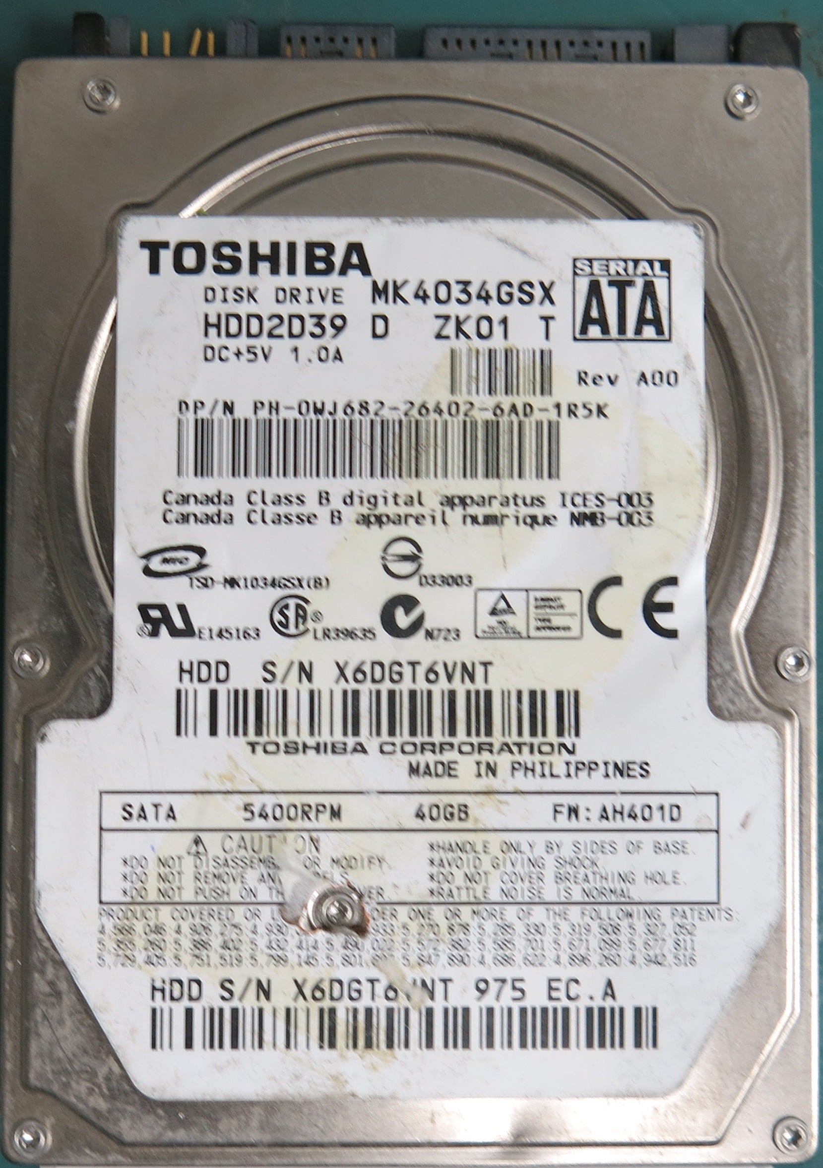 MK4034GSX, 40GB 2.5, PCB: TG5B001590000-A