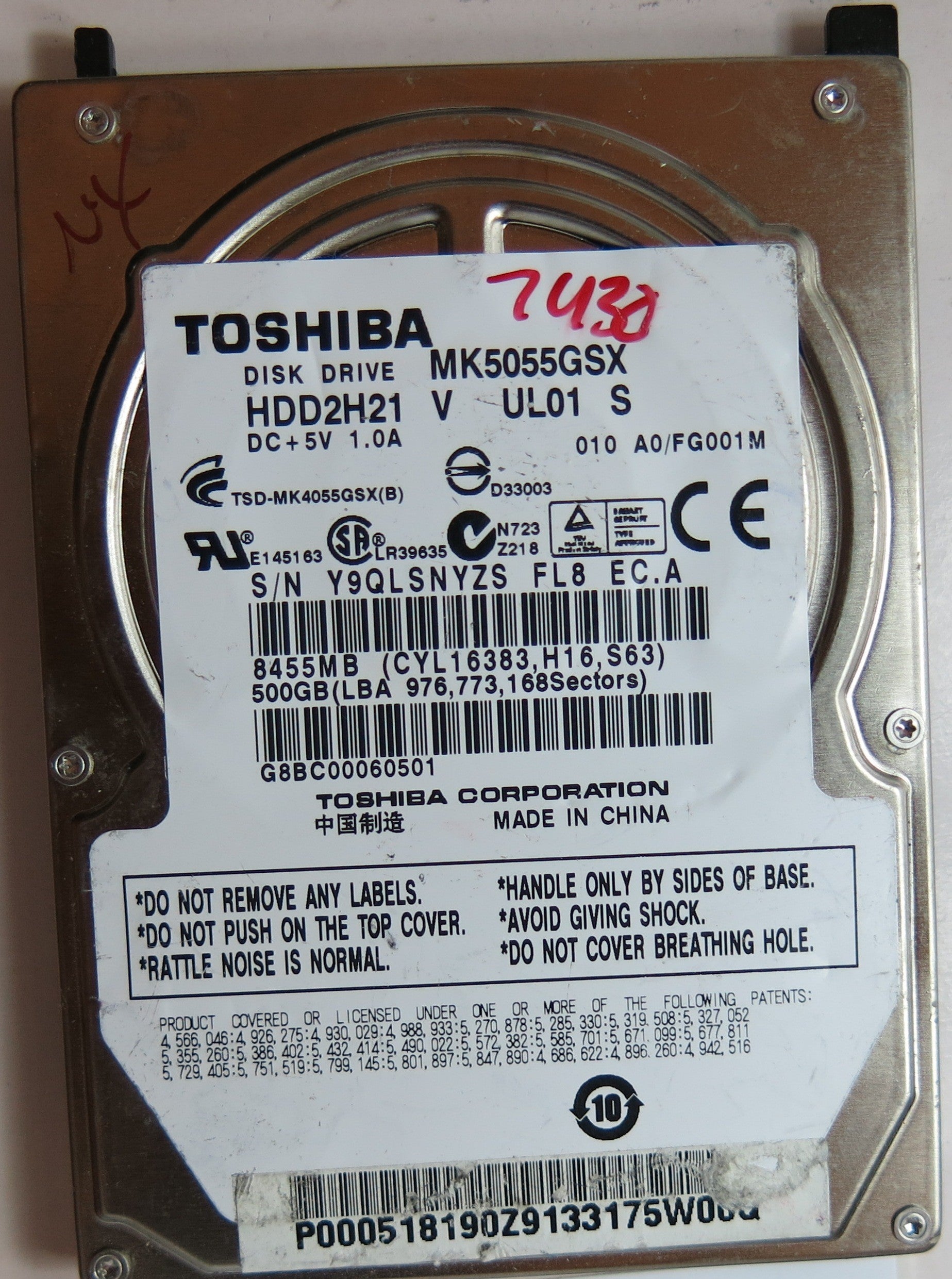 MK5055GSX HDD2H21 V UL01 S GOO2439-0A PCB