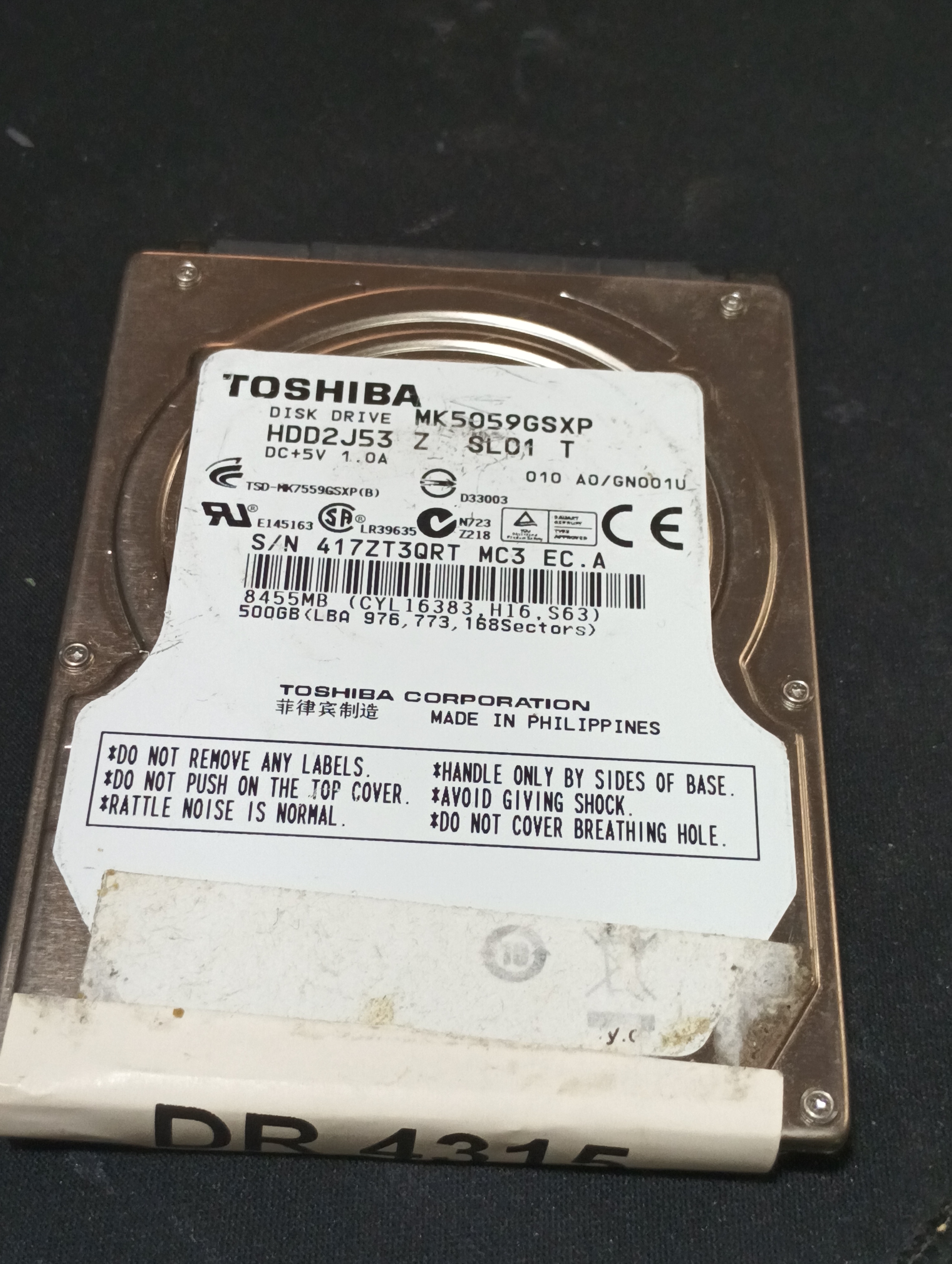 MK5059GSXP,  Serial: 417ZT3QRT MC3 EC.A,  500GB 2.5