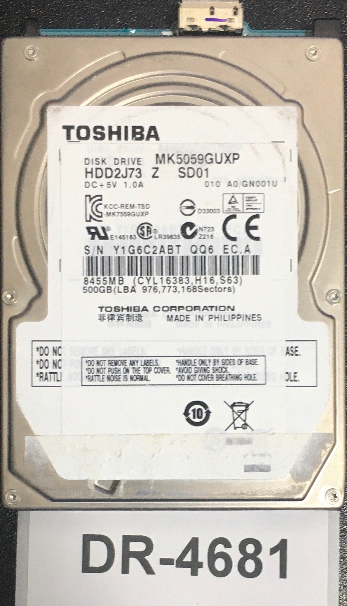 MK5059GUXP,  Serial: Y1G6C2ABT QQ6 EC.A,  500GB 2.5,  PCB : G003054A,