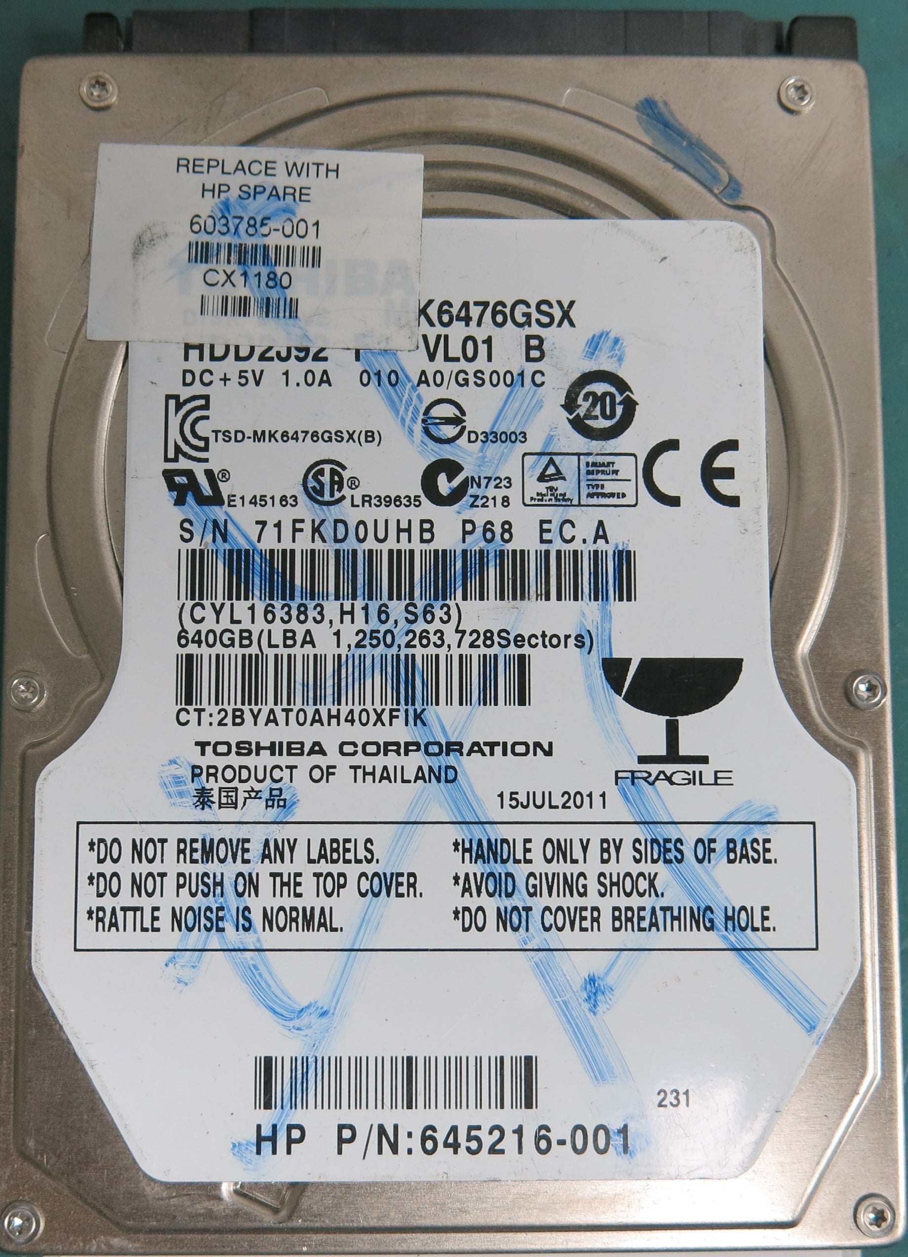 MK6476GSX, 640GB 2.5, PCB: G002825A
