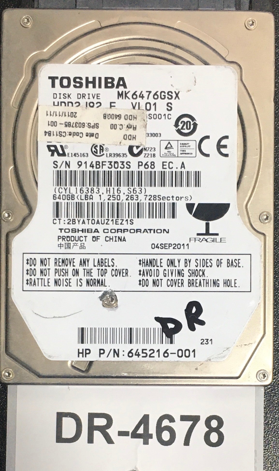 MK6476GSX,  Serial: 914BF303S P68 EC.A,  640GB 2.5,  PCB : G002825A,