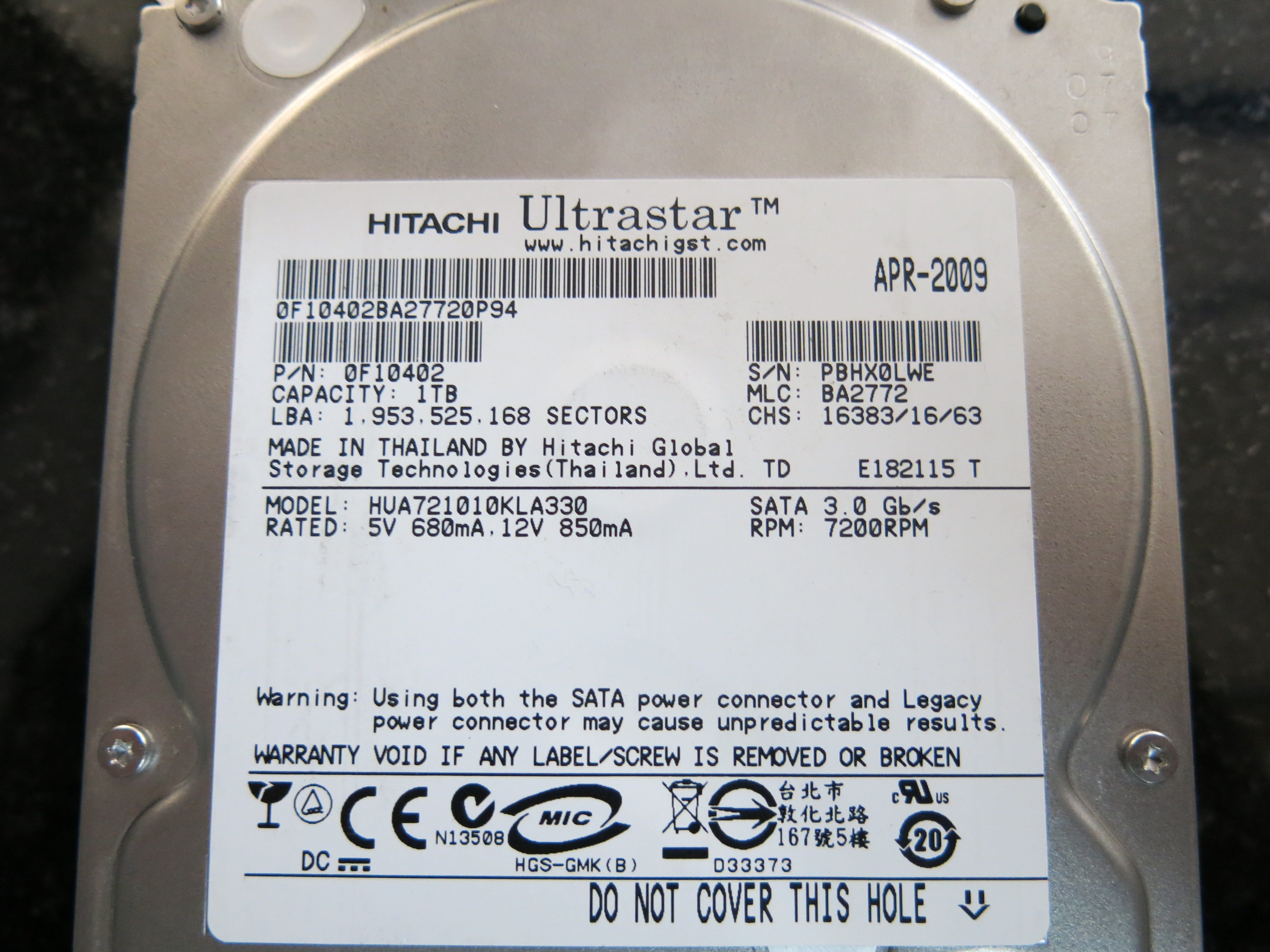 MODEL: HUA721010KLA330 PCB: 110 0A29636 01 SERIAL NUMBER: PBHX0LWE
