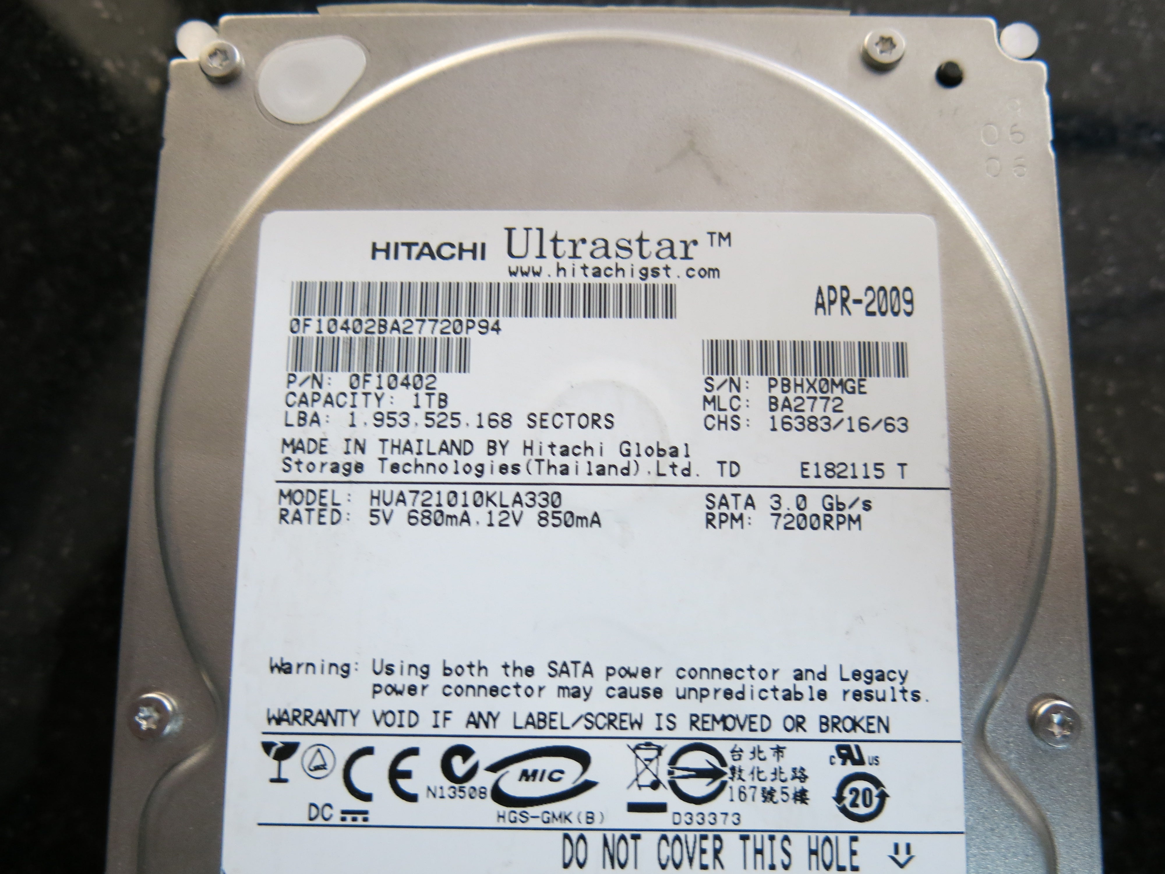 MODEL: HUA721010KLA330 PCB: 110 0A29636 01 SERIAL NUMBER: PBHX0MGE
