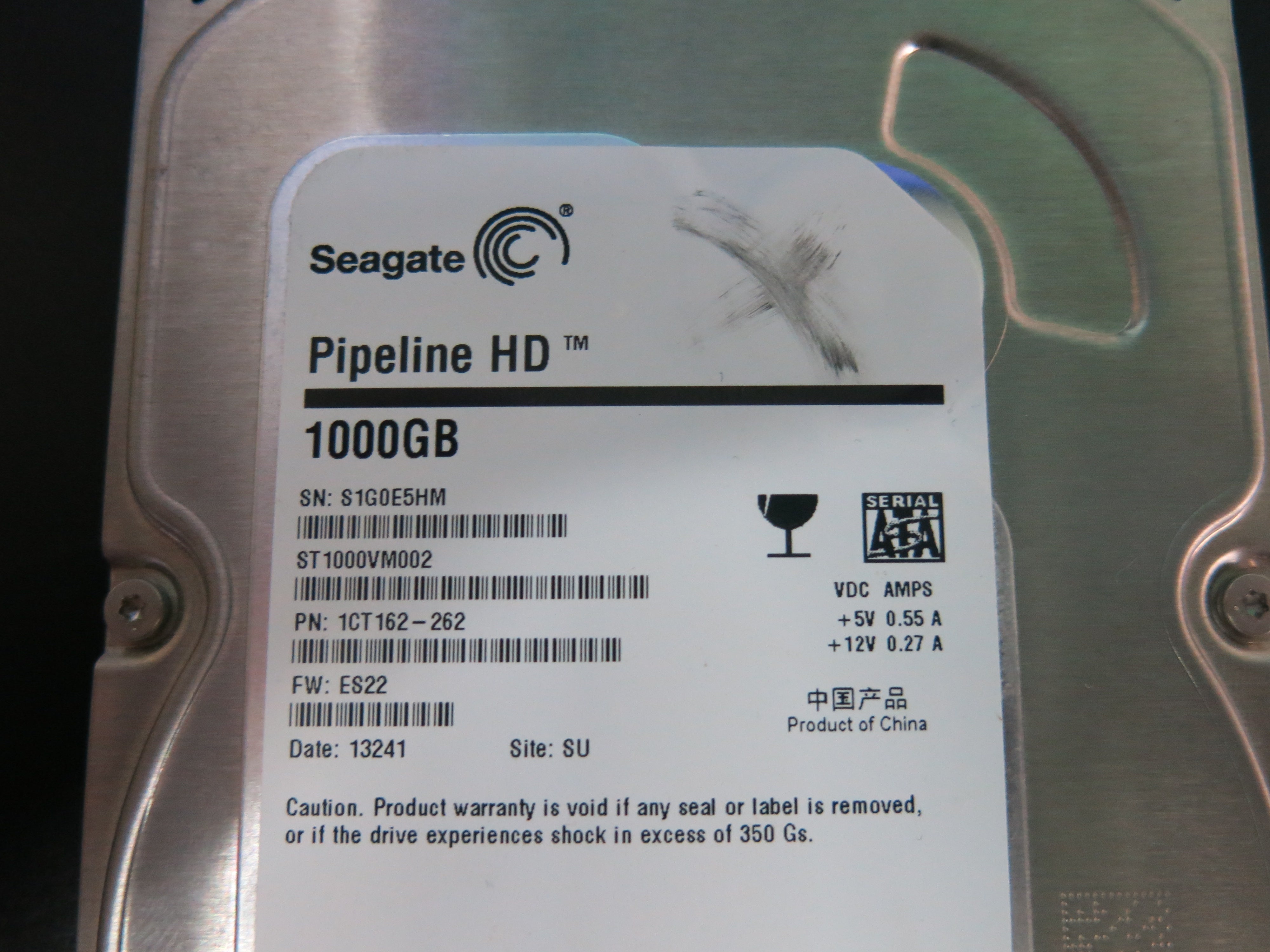 ST1000VM002,  P/N:1CT162,  FW:ES22,  Serial:S1G0E5HM,  1000GB 3.5,  PCB:100687658- REV A